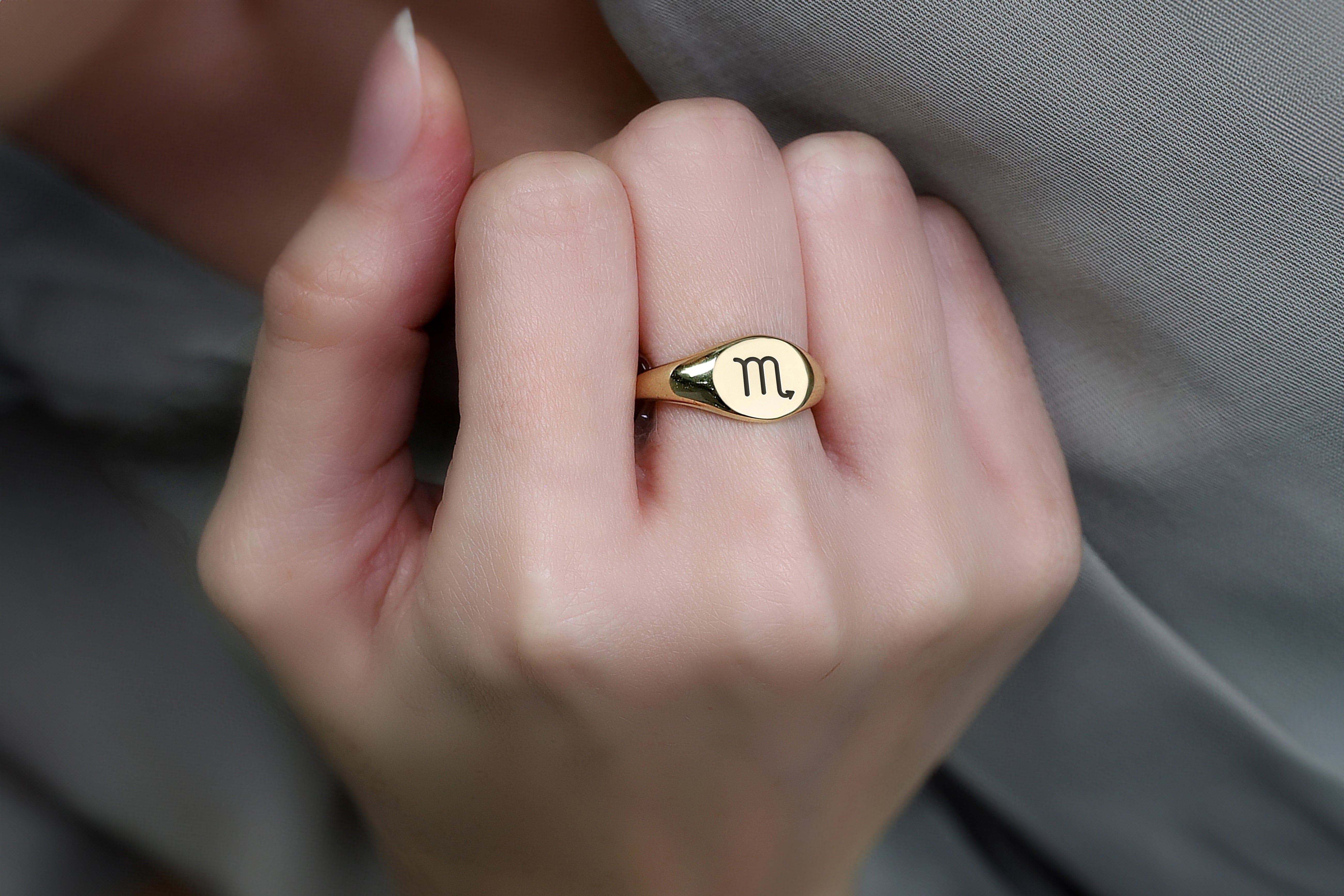 Engraved Scorpio Signet Ring