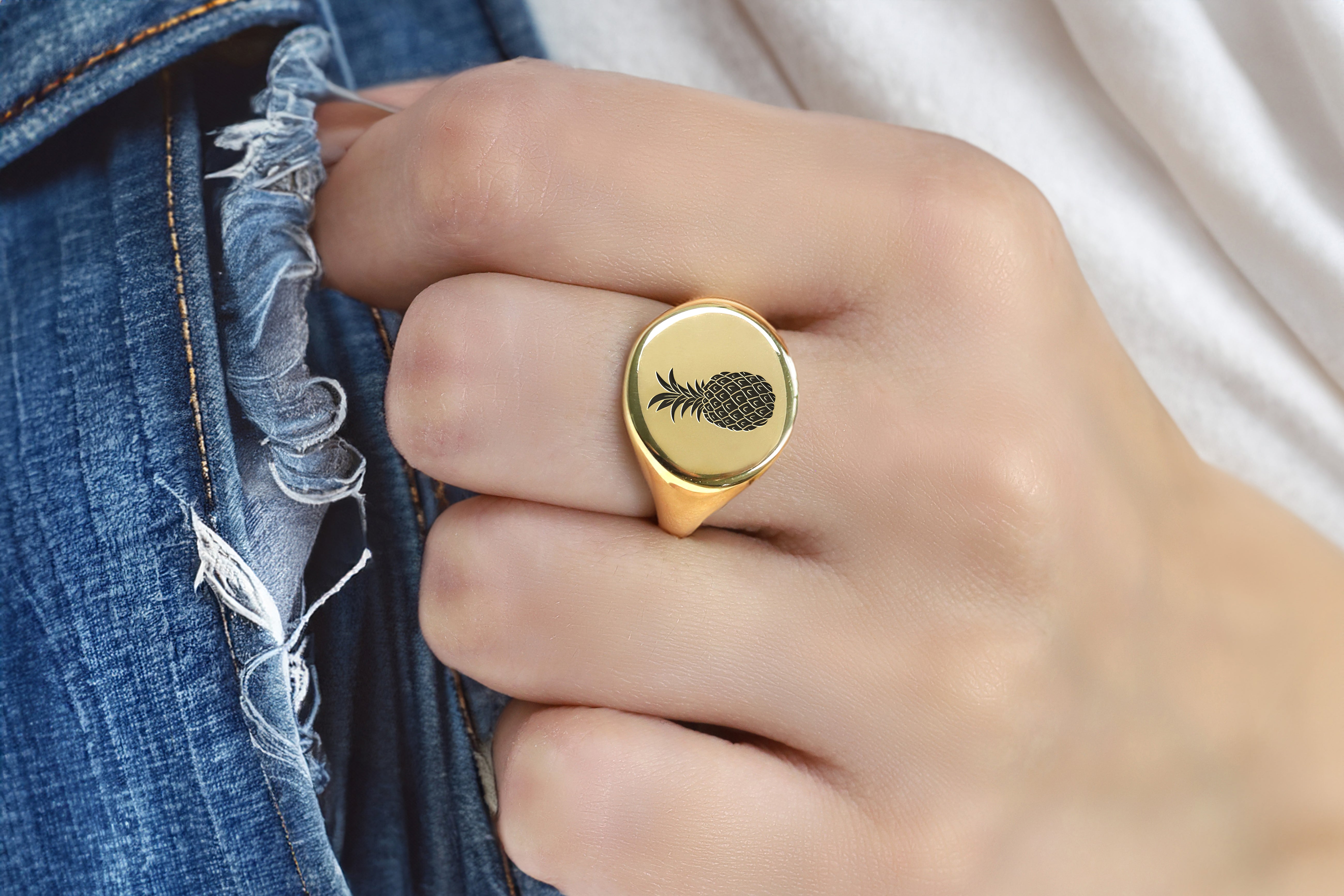Engraved Pineapple Signet Ring