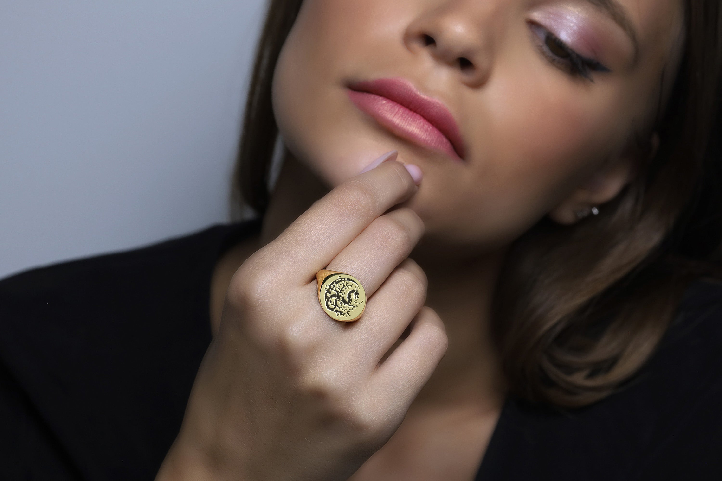 14k Gold Dragon Signet Ring