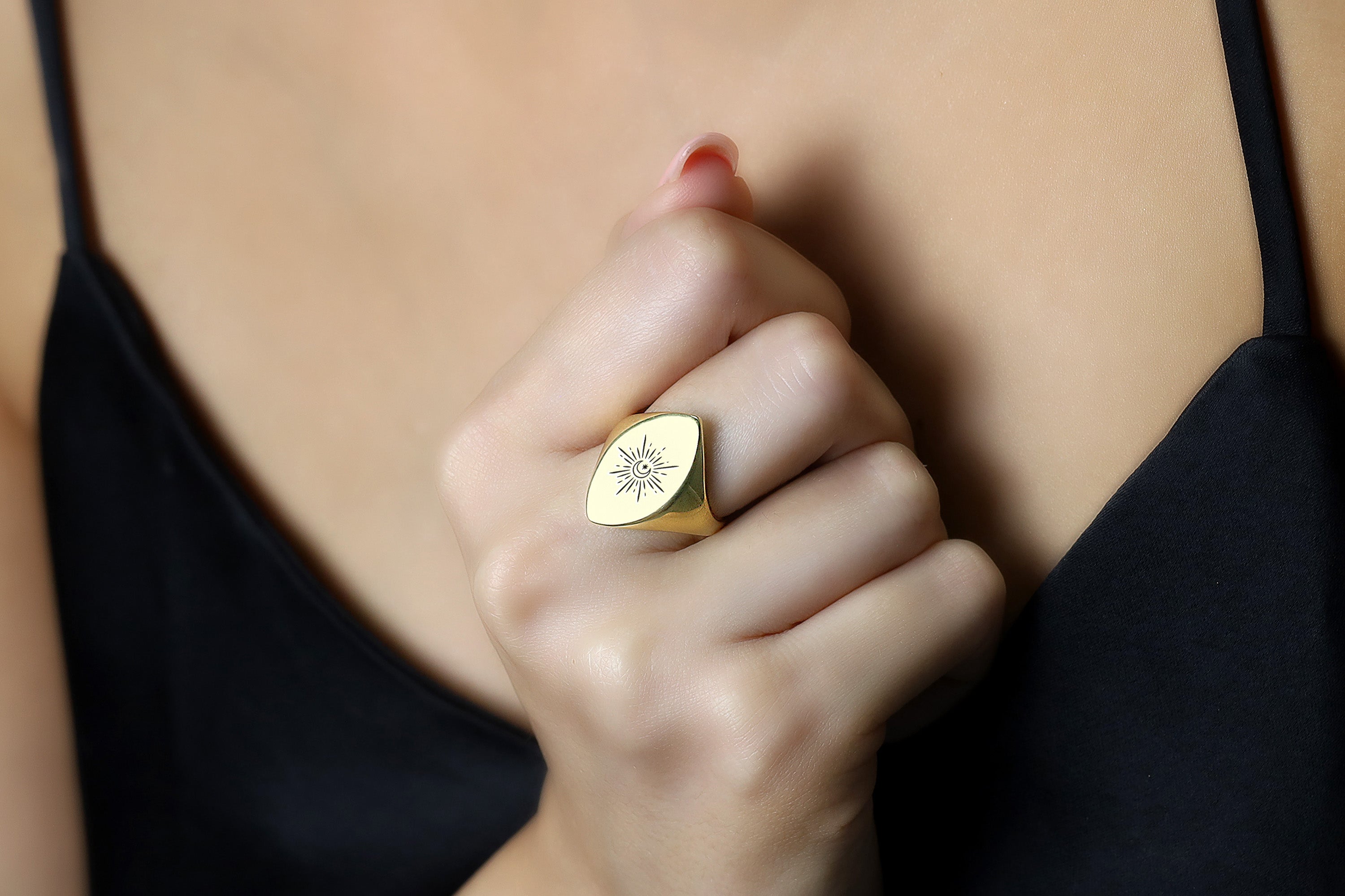 14k Gold Moon Signet Ring