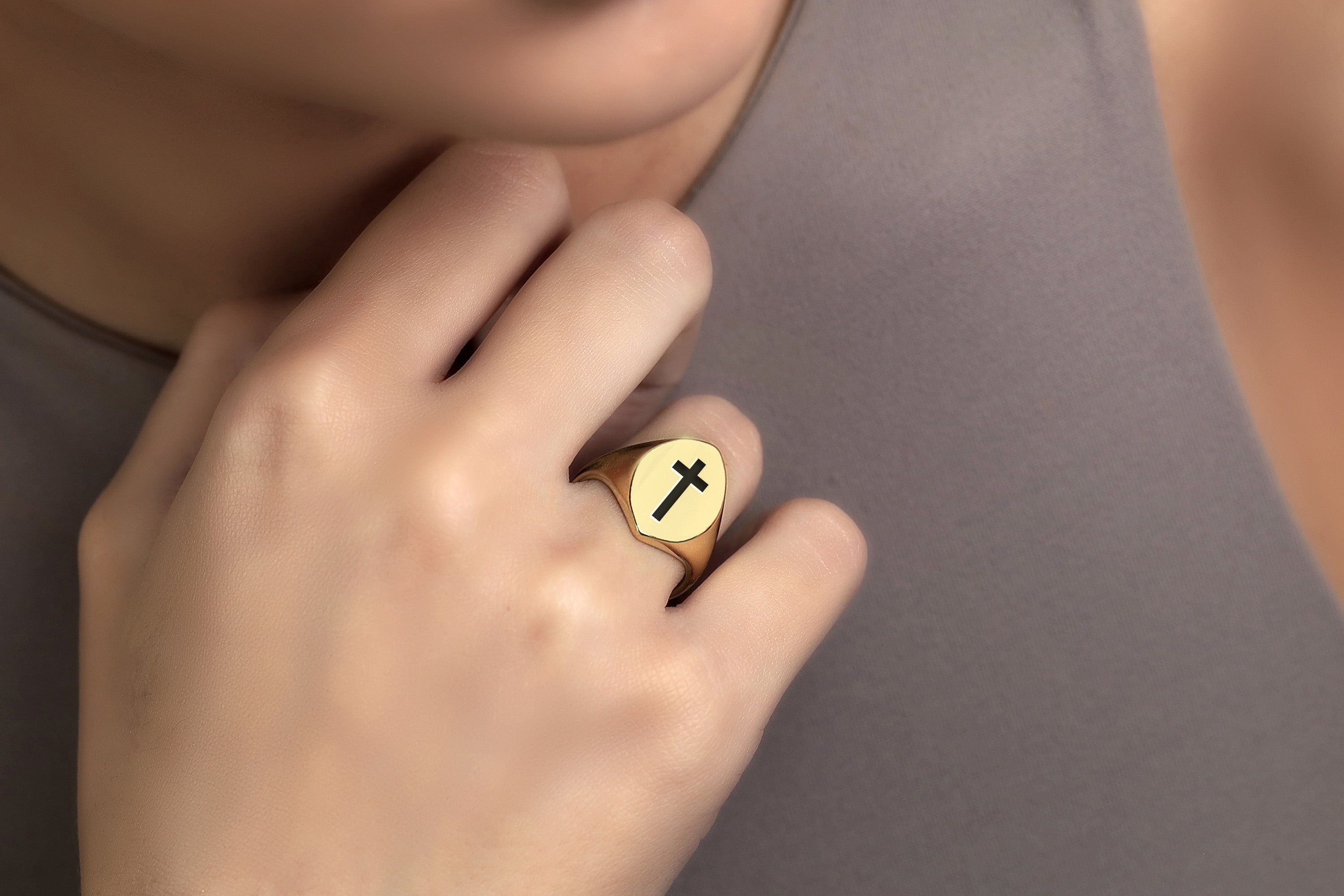 14k Gold Cross Signet Ring