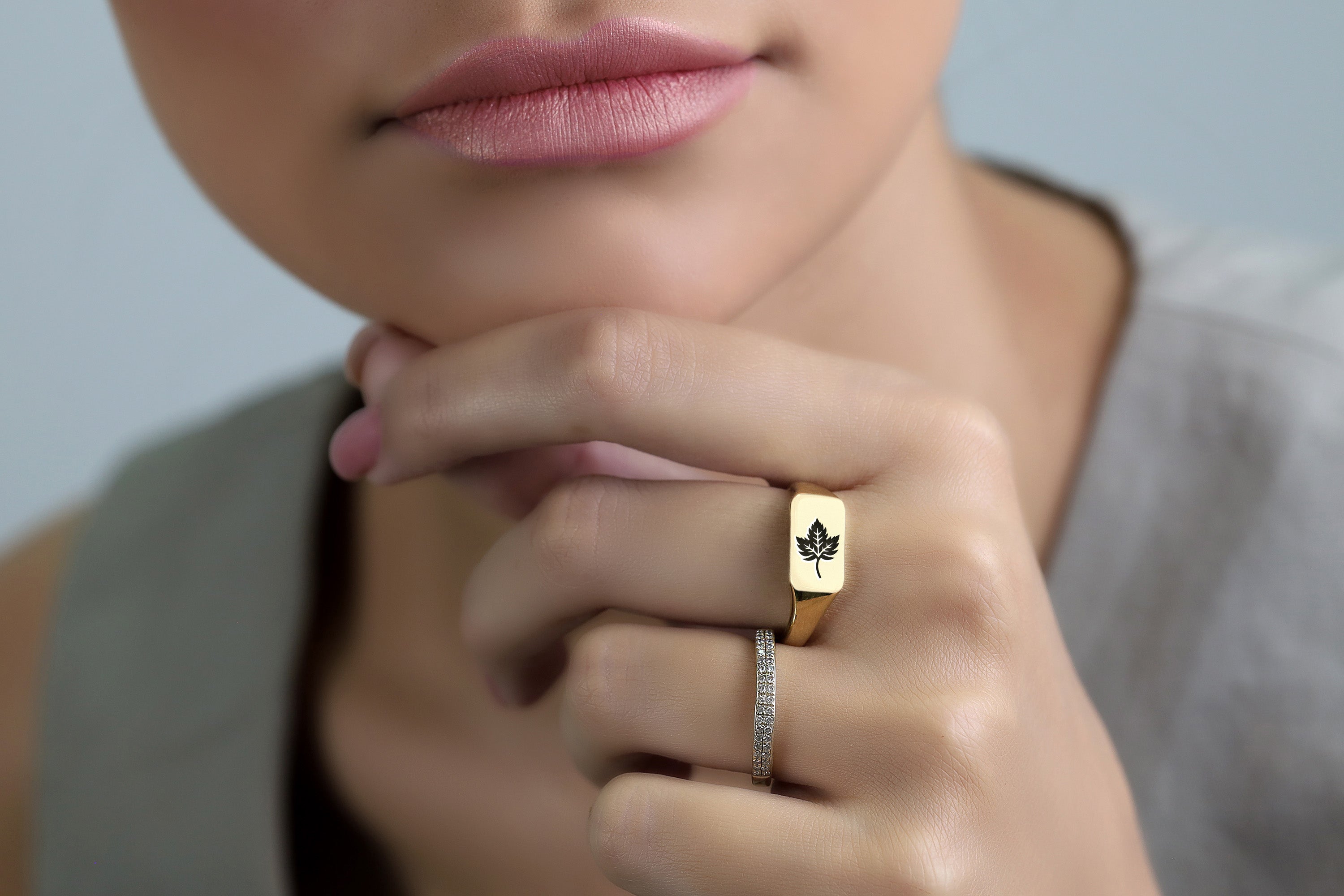 Gold Maple Leaf Signet Ring