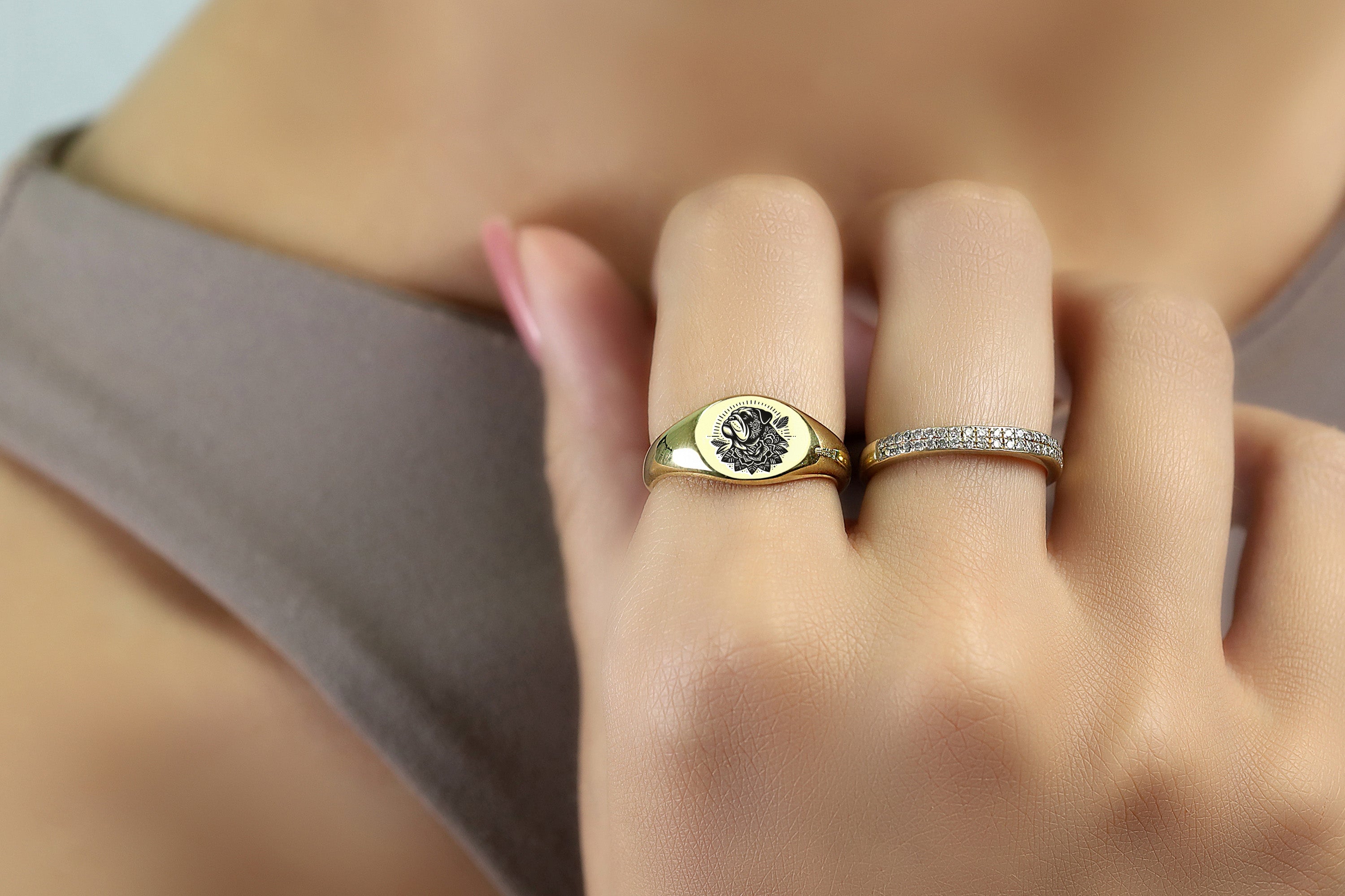 14k Gold Bulldog Signet Ring