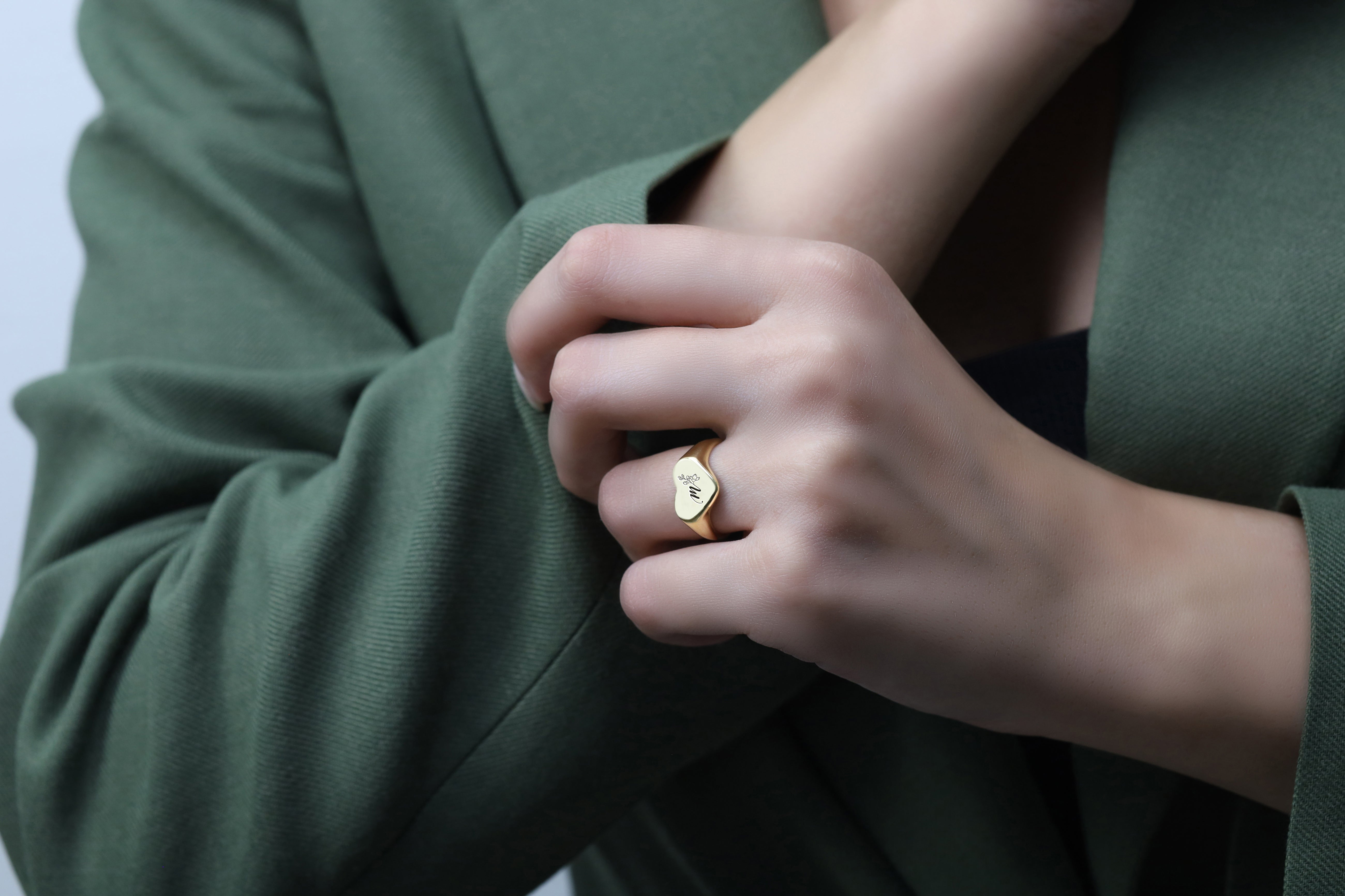 Floral Letter Signet Ring
