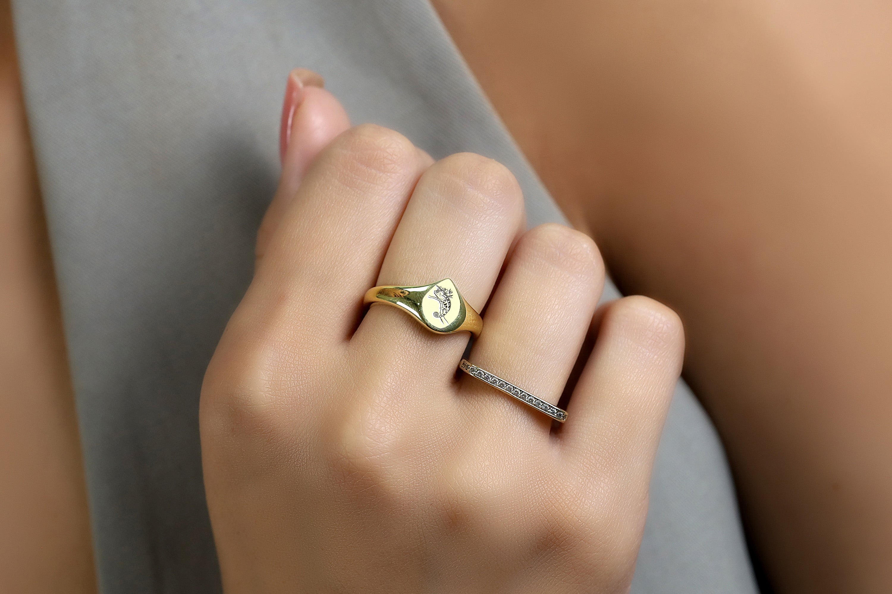 Engraved Iguana Gold Ring