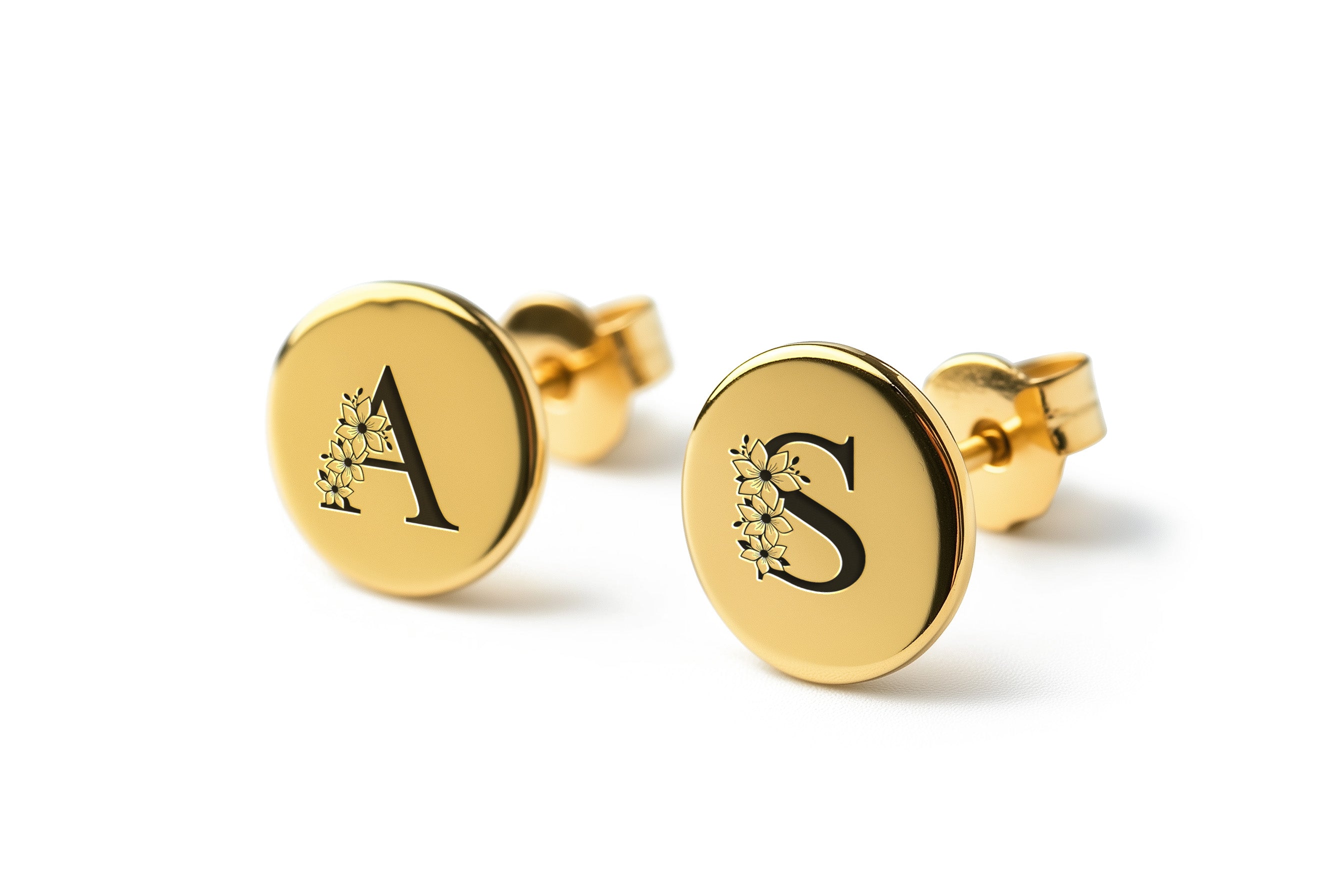 Flowered Letter Stud Earrings