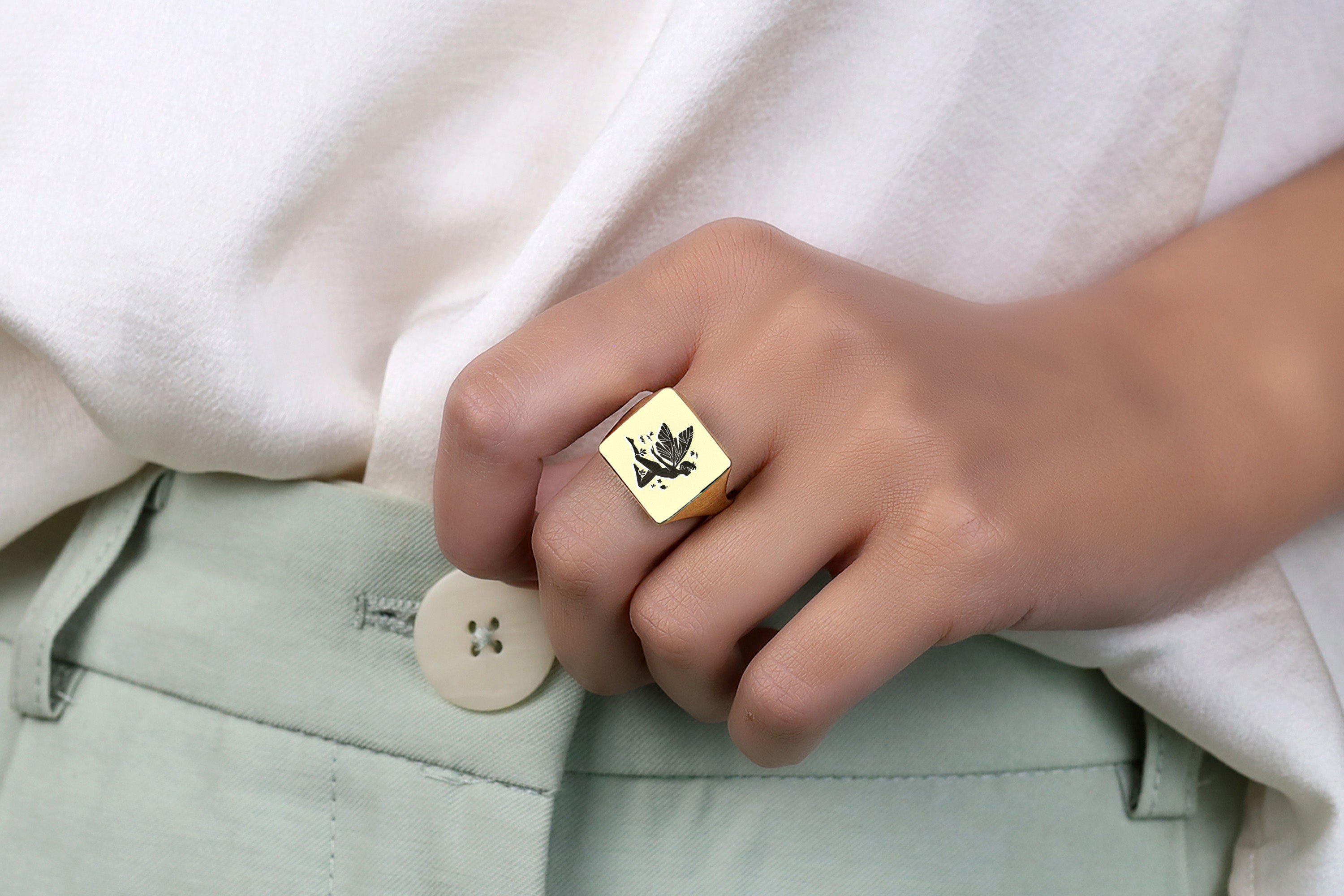 Gold Fairy Signet Ring