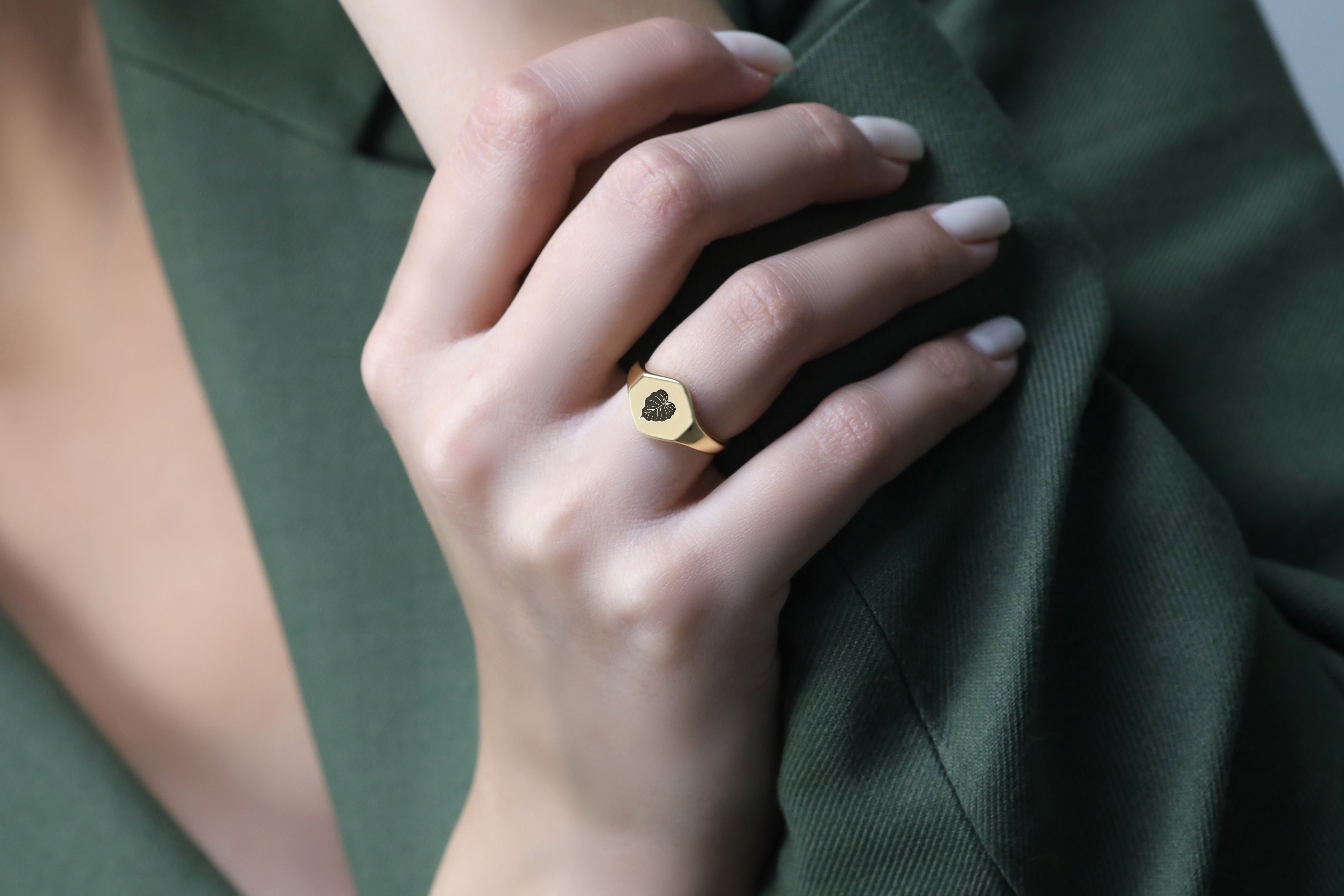 14k Gold Custom Leaf Ring