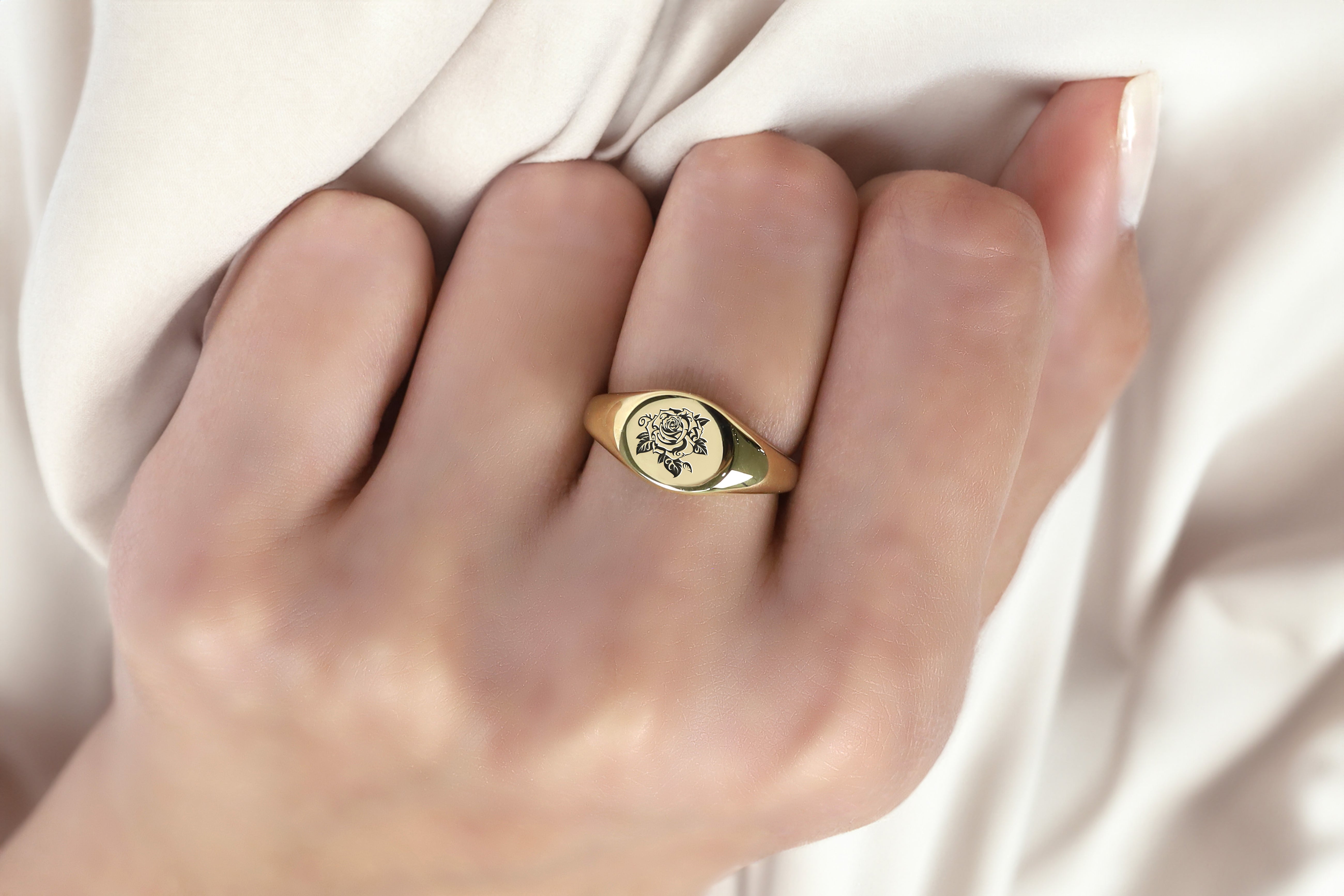 14k Gold Rose Signet Ring