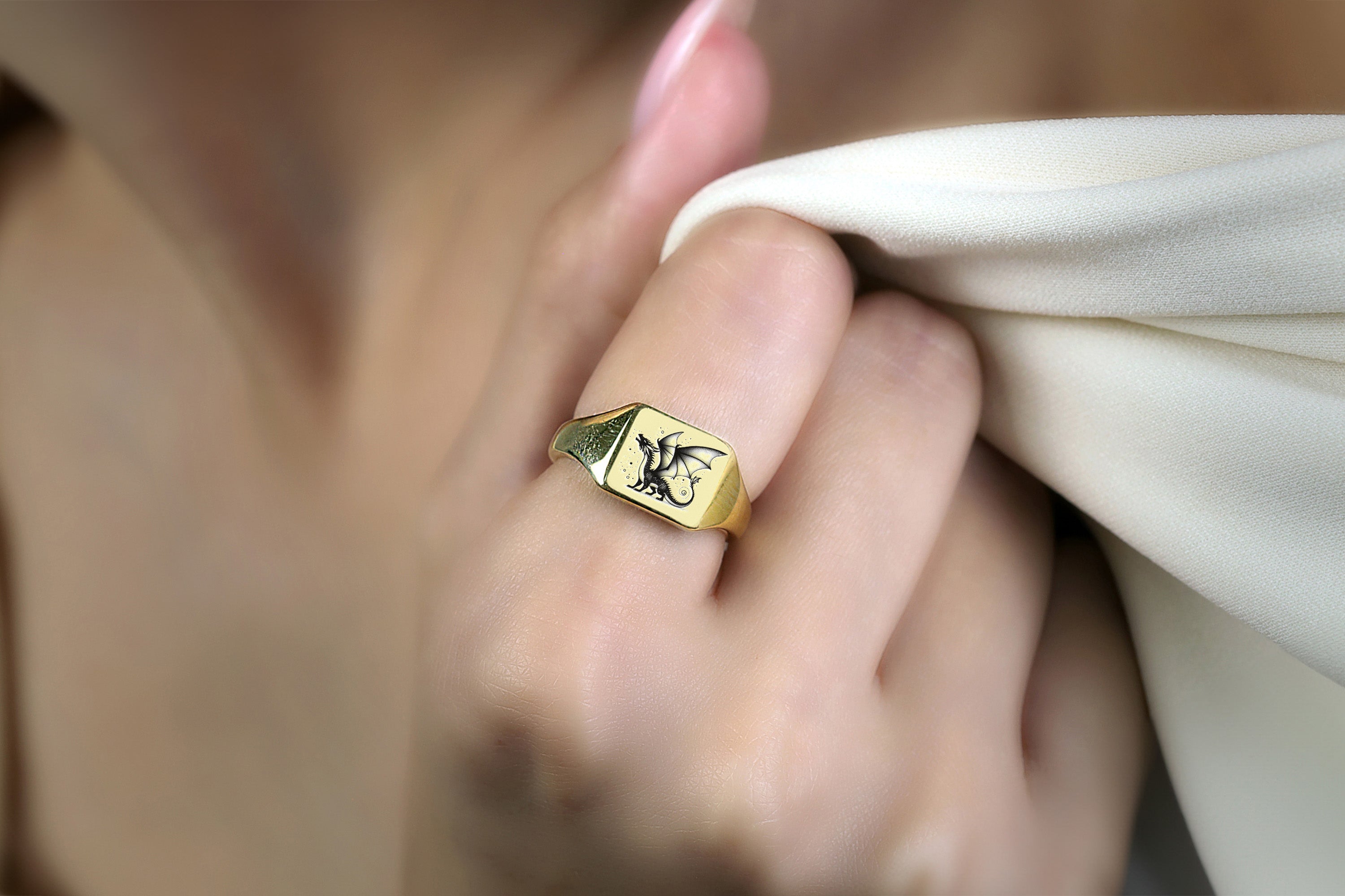 14k Gold Dragon Signet Ring