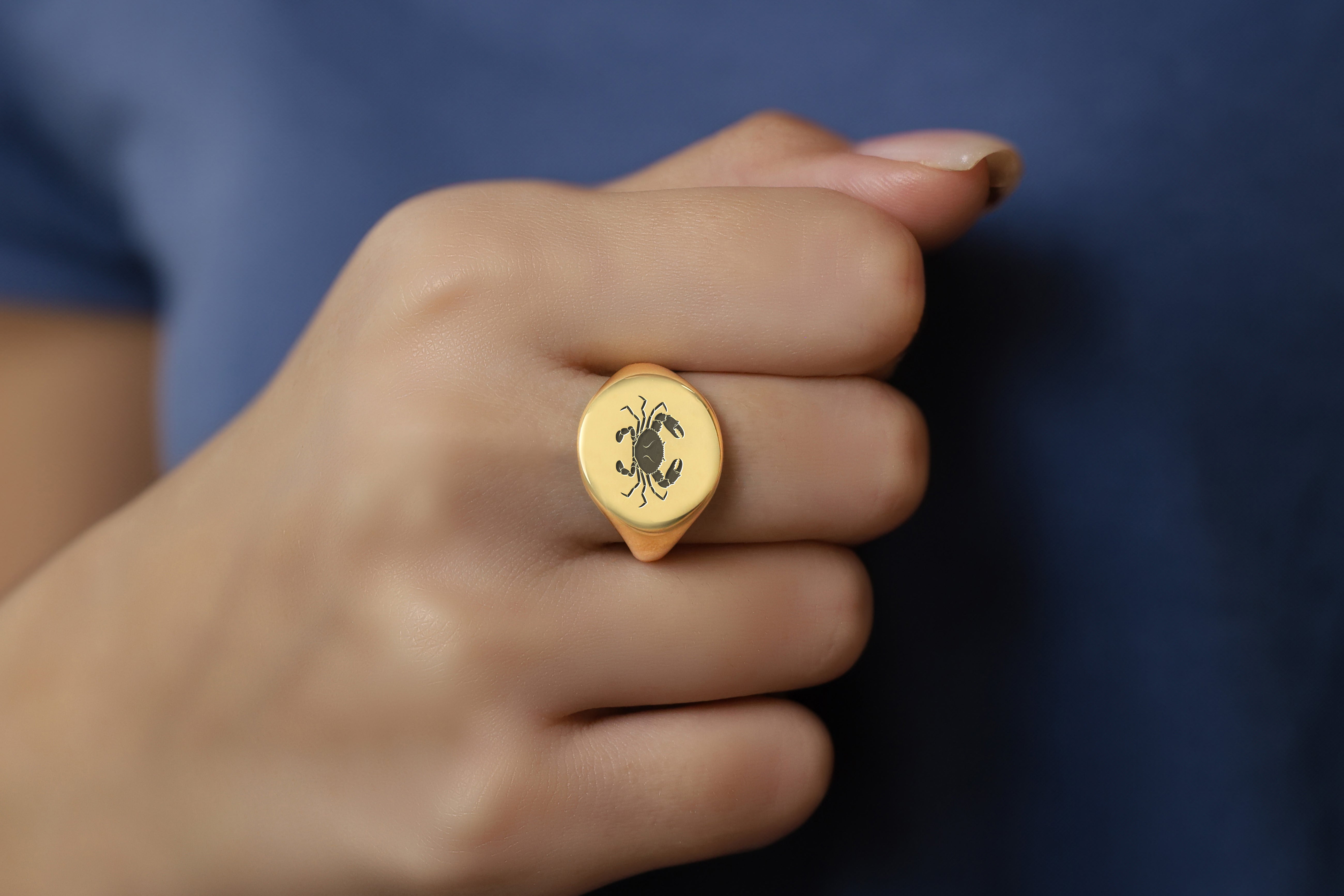 Engraved Cancer Zodiac Ring