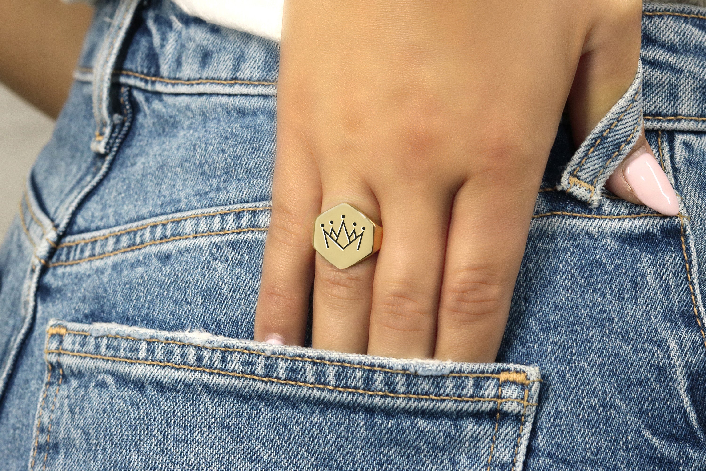 Custom Crown Gold Signet Ring