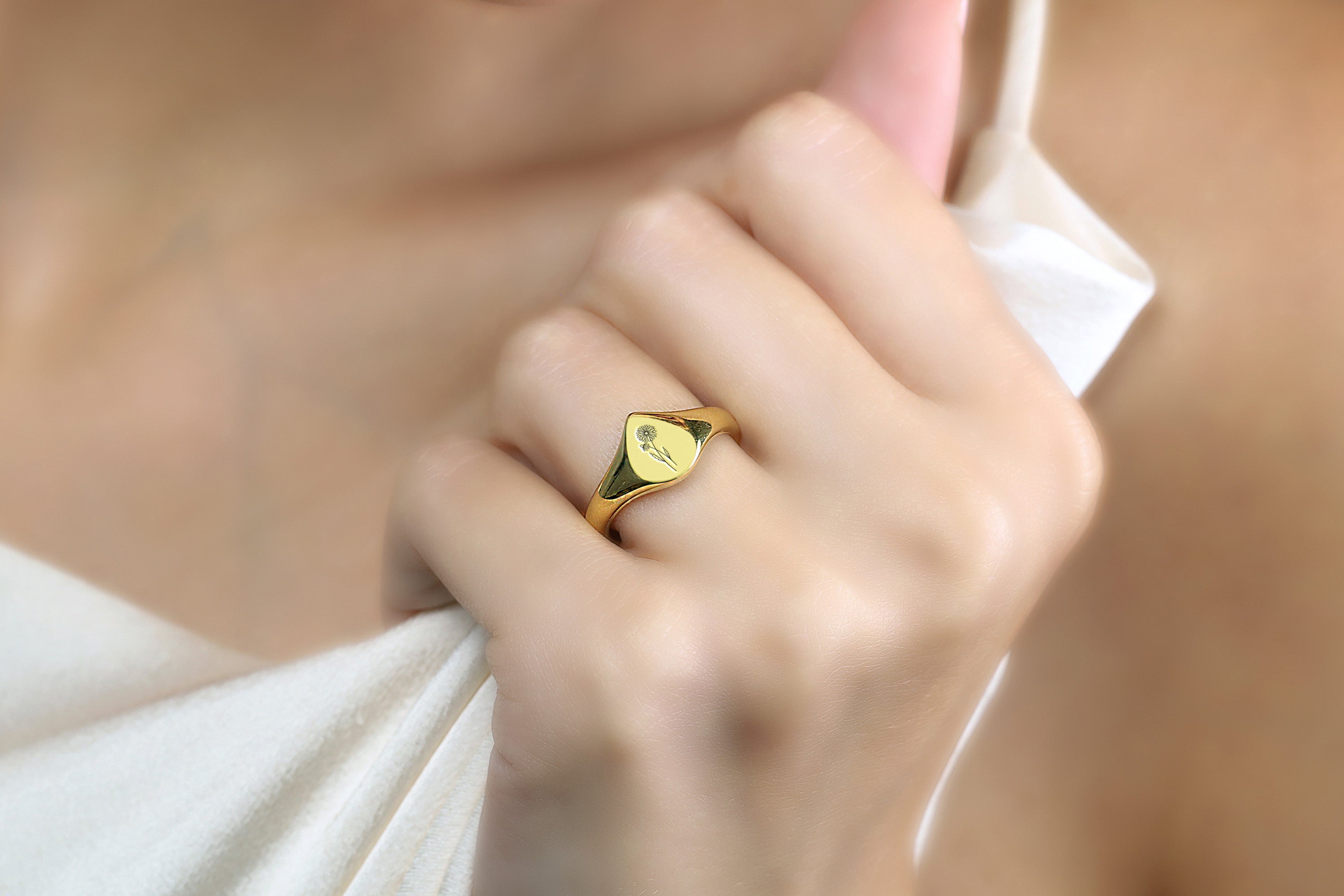 Engraved Rose Gold Signet Ring