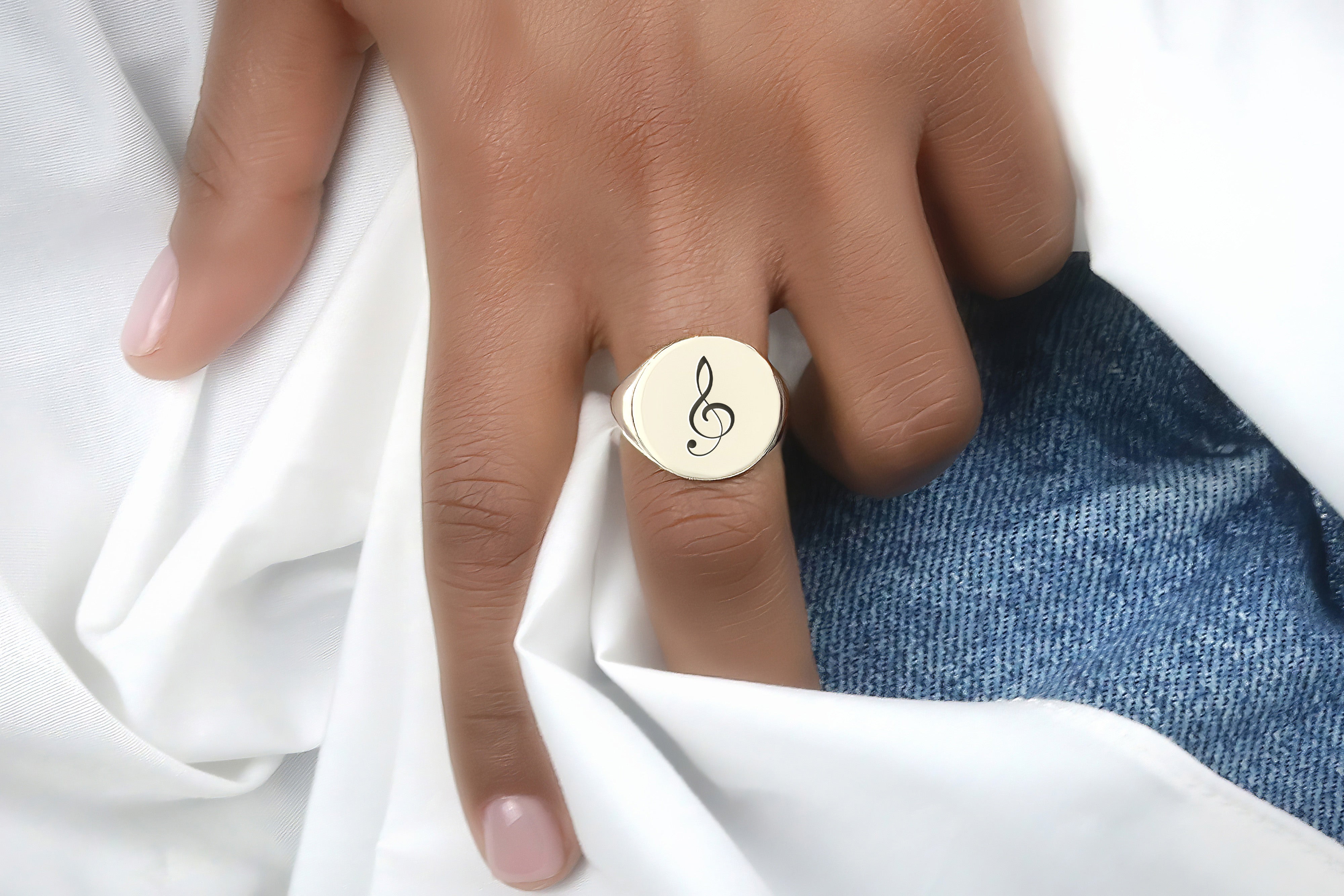 Music Notes Gold Signet Ring