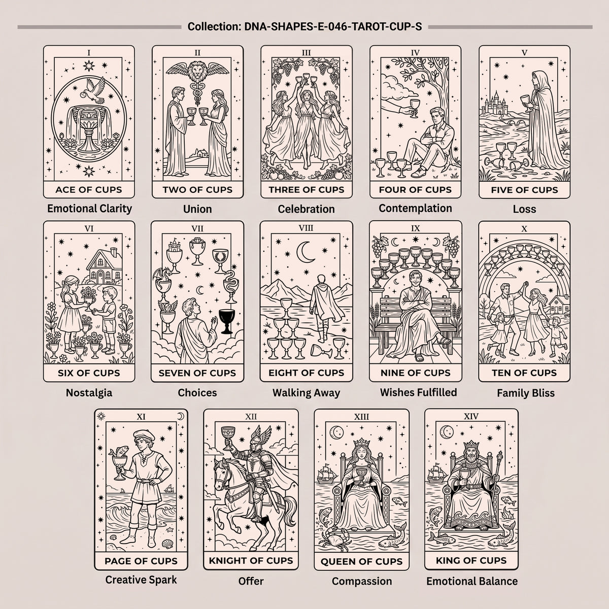 Three of Cups Tarot Card Necklace