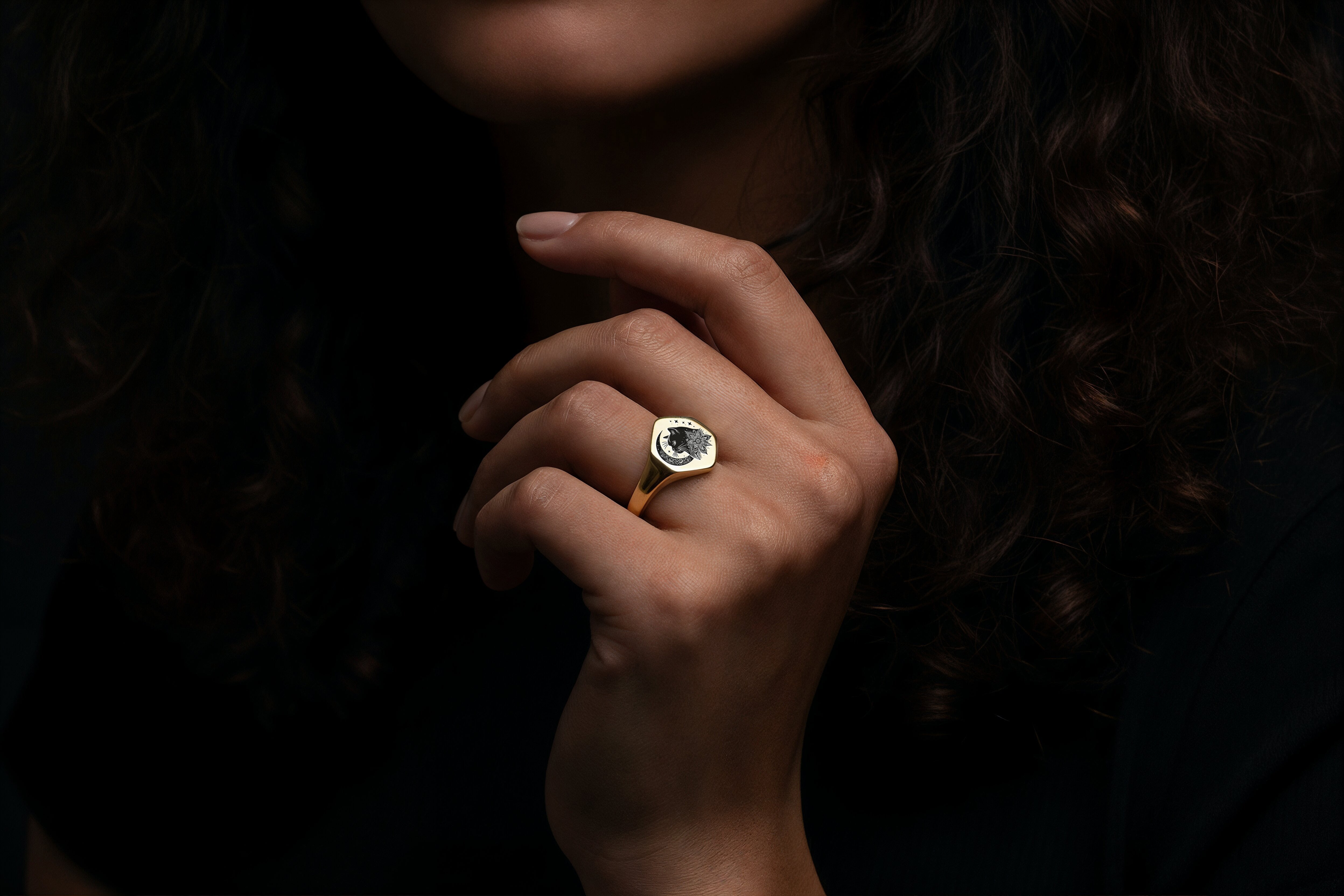 14k Gold British Cat Ring