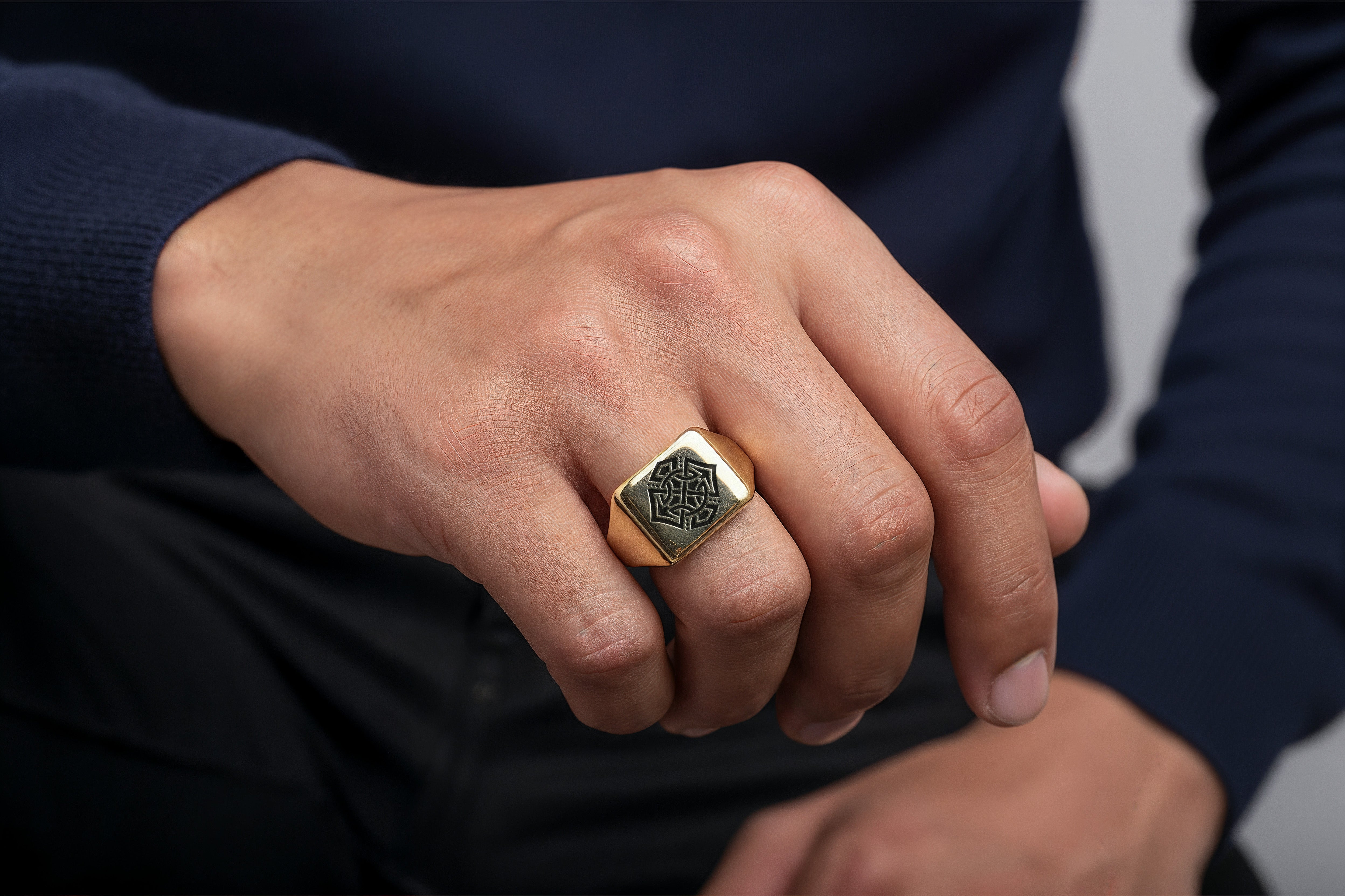 14k Gold Cross Signet Ring