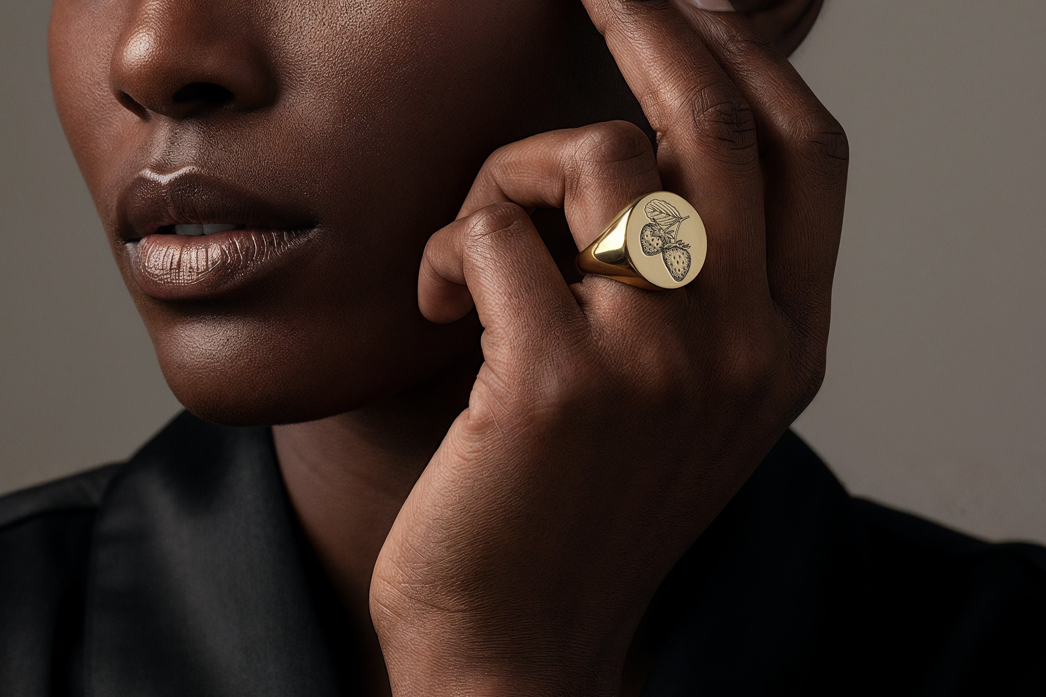 Gold Strawberry Signet Ring