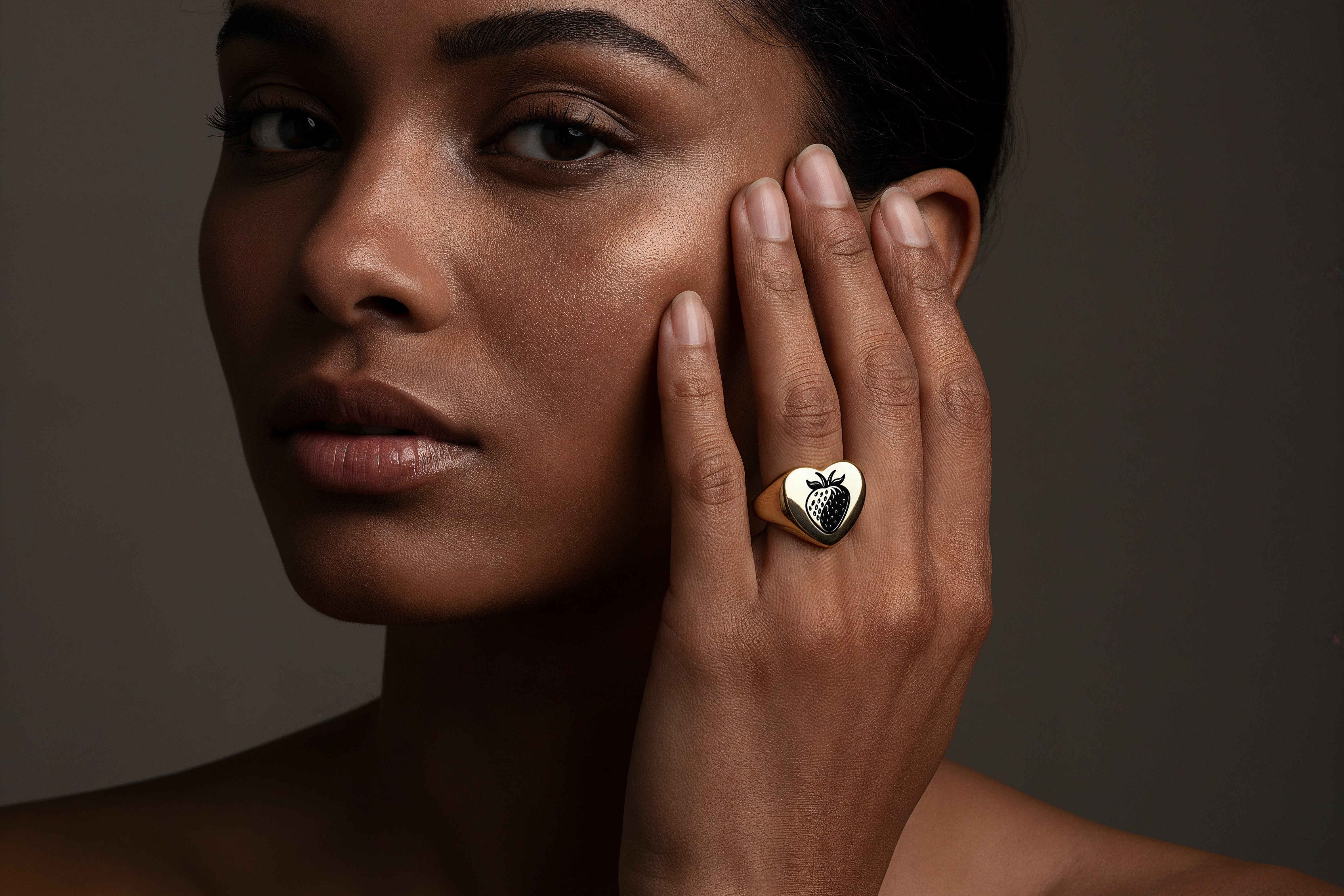14k Gold Strawberry Signet Ring