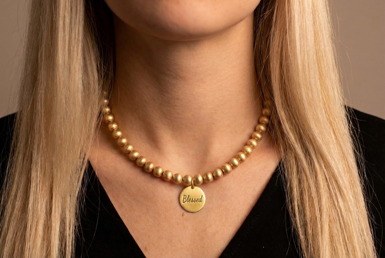 8mm Brushed Bead Necklace