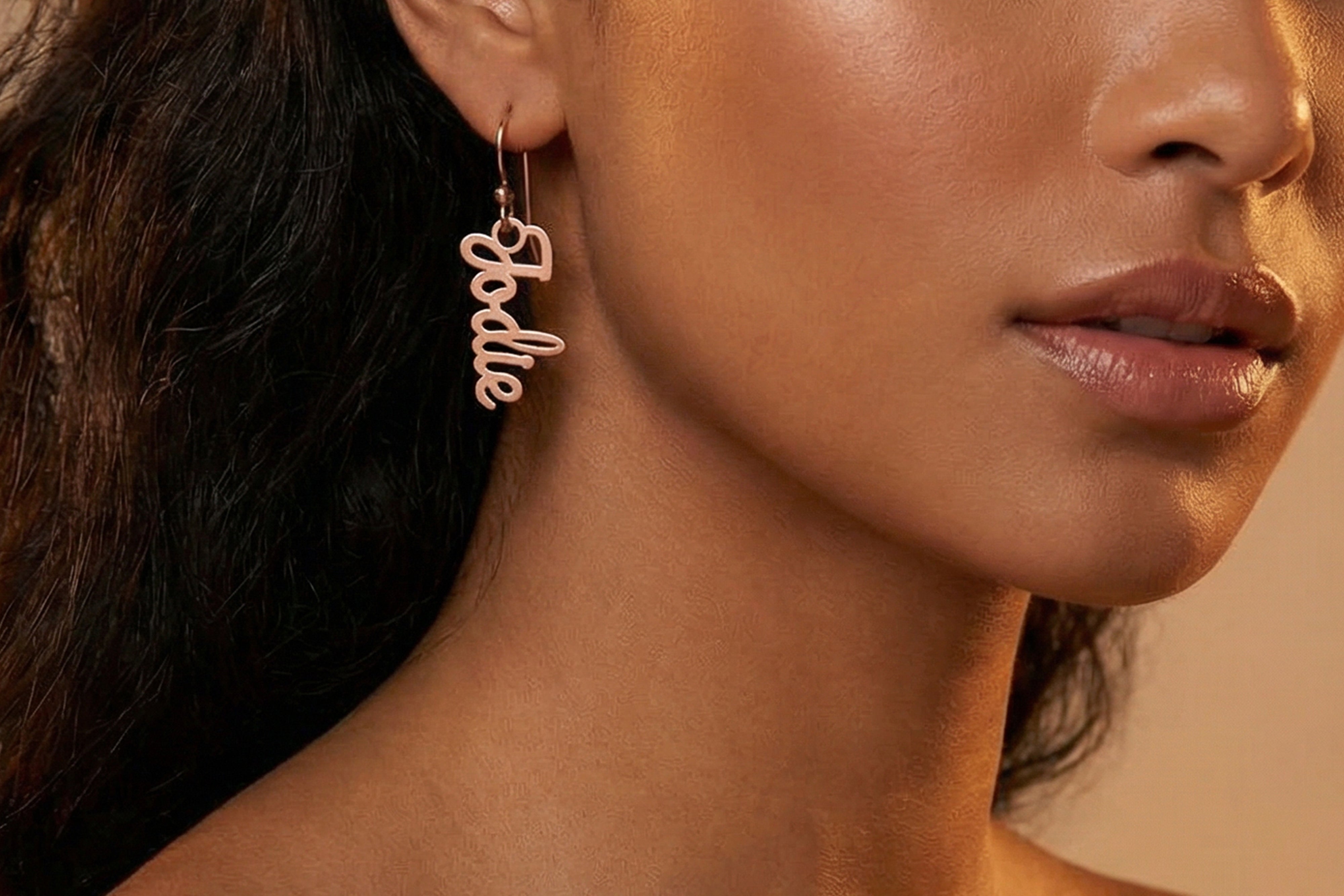 Rose Gold Script Letter Earrings