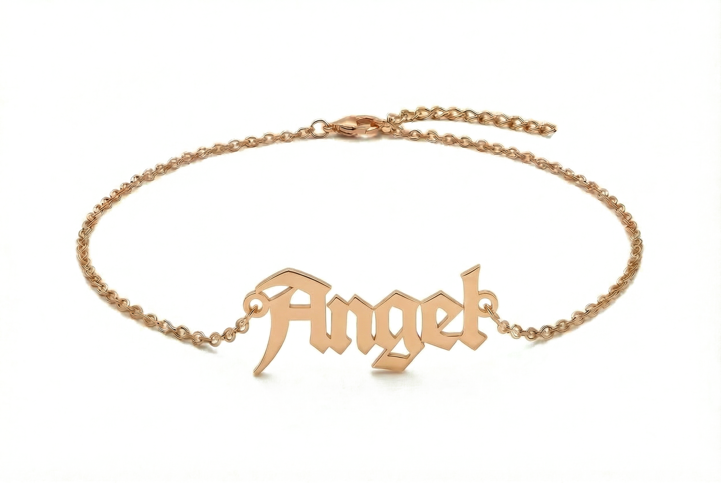14k Gold Gothic Name Anklet