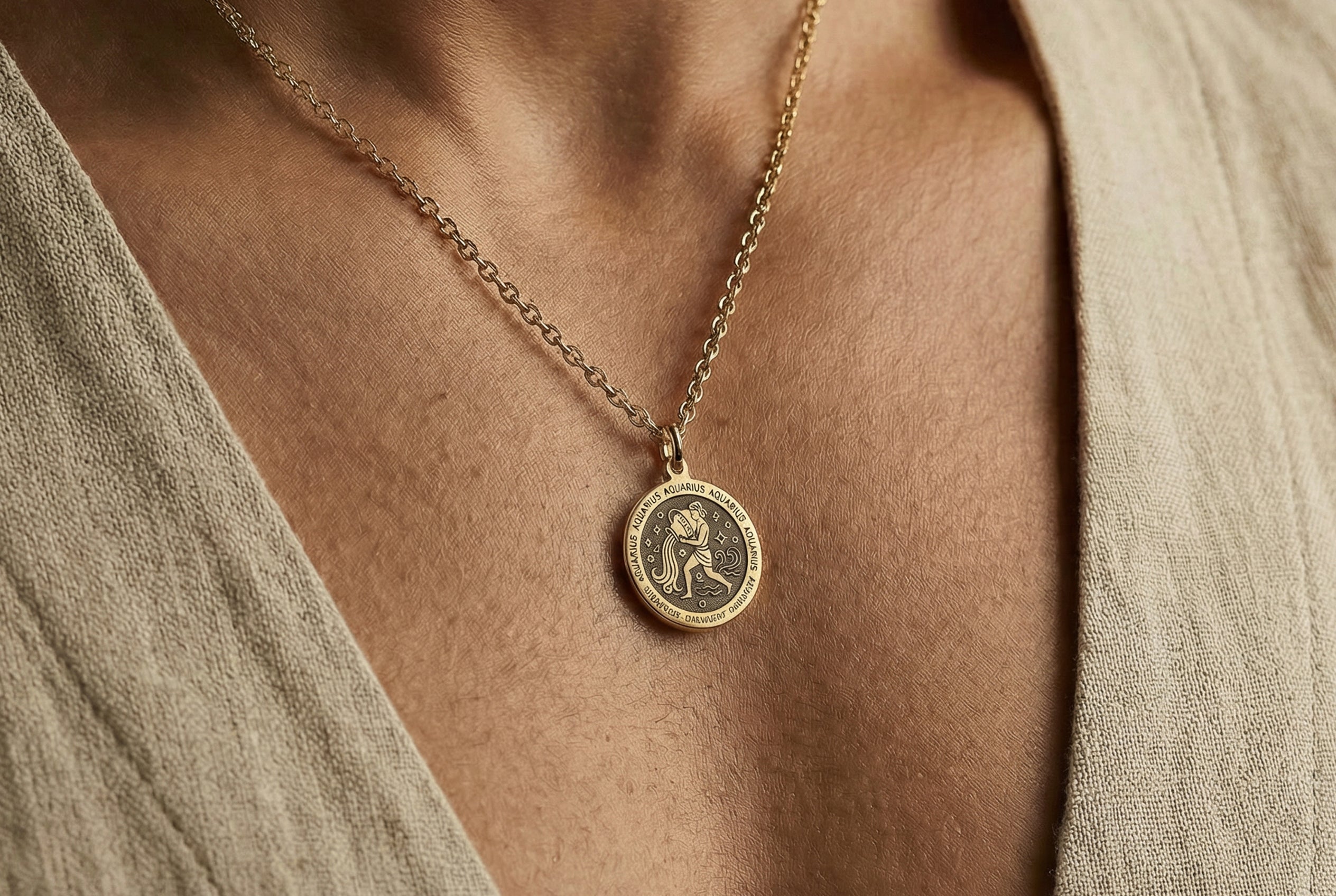 Aquarius Zodiac Coin Necklace