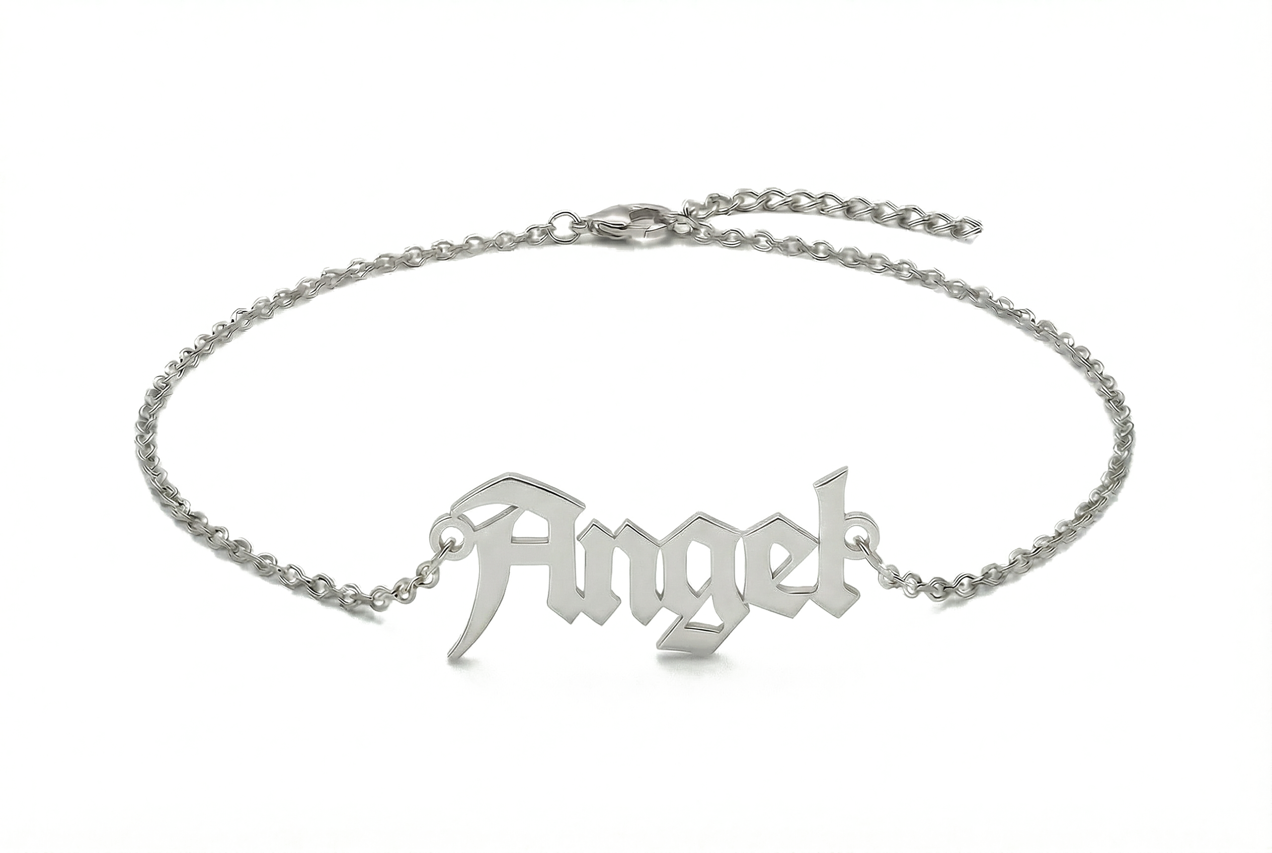 14k Gold Gothic Name Anklet