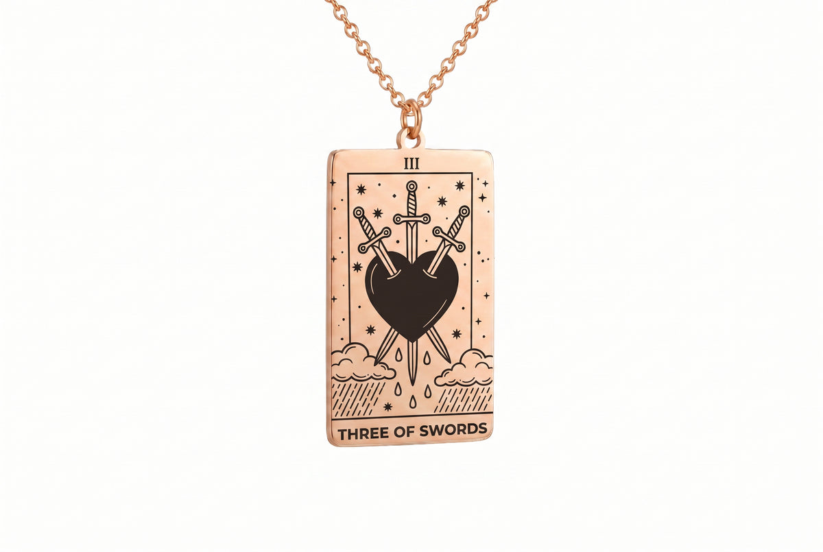 Three of Swords Tarot Card Necklace
