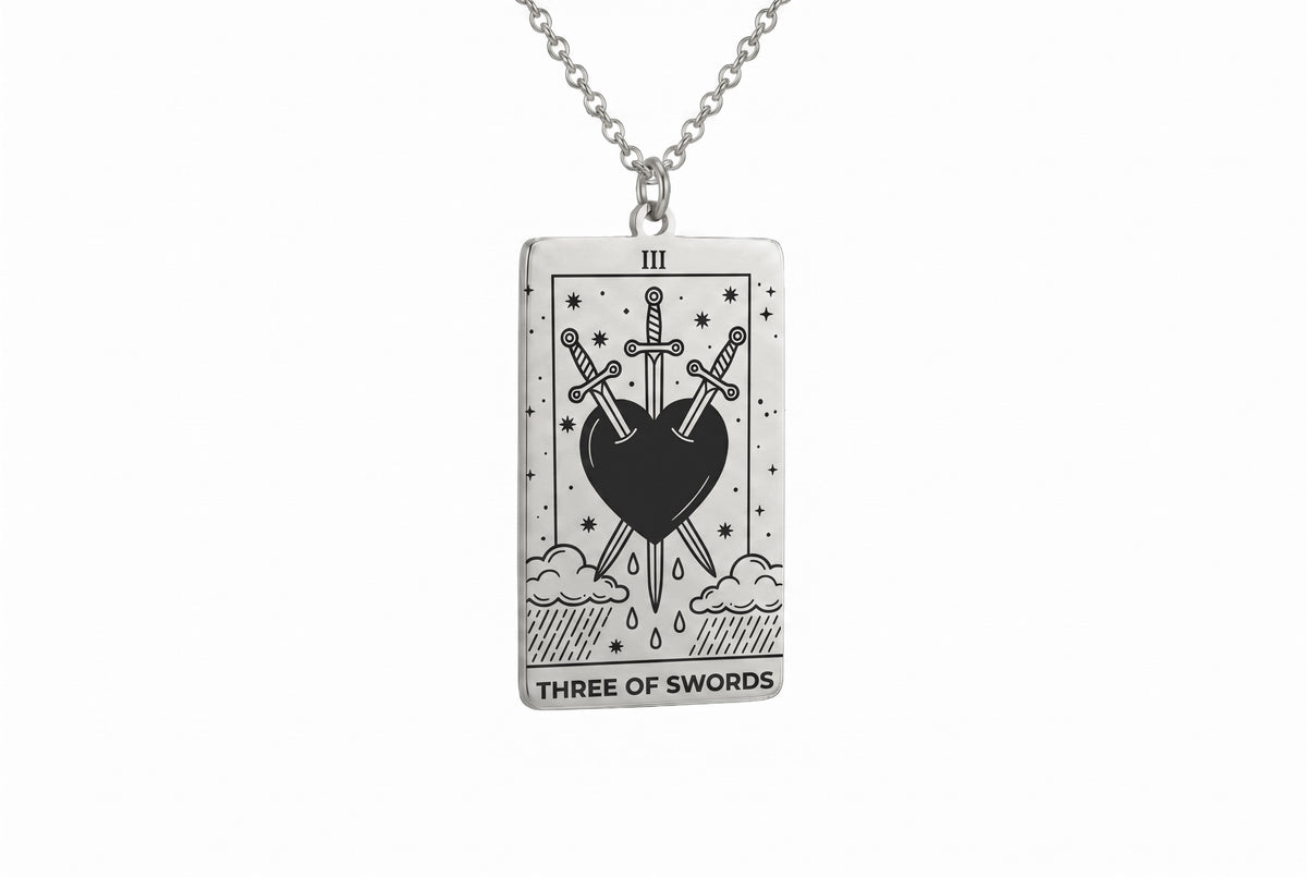 Three of Swords Tarot Card Necklace