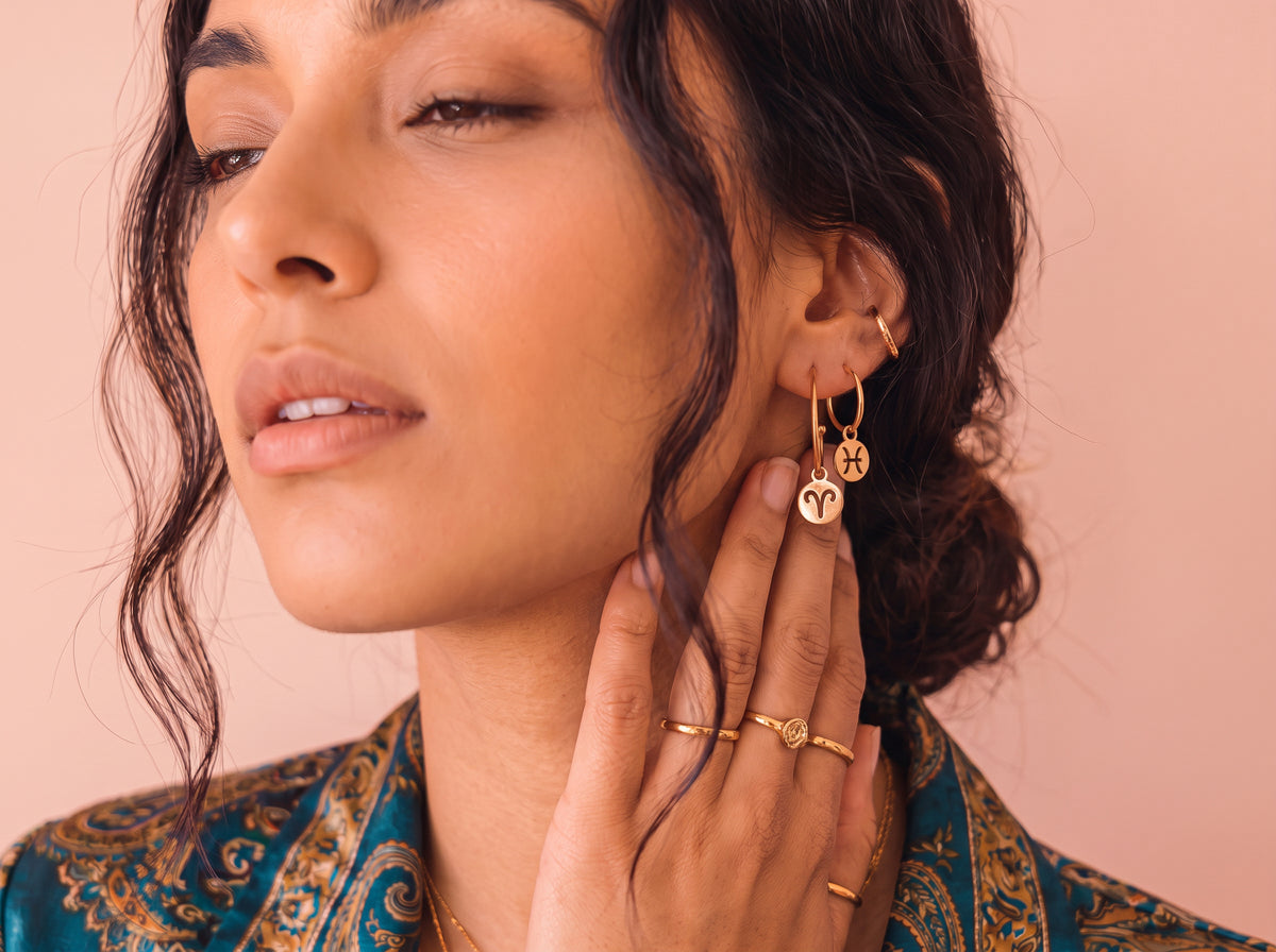 Dainty Zodiac Hoop Earrings