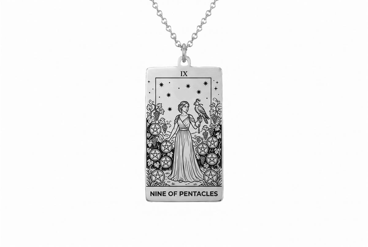 Nine of Pentacles Tarot Card Necklace