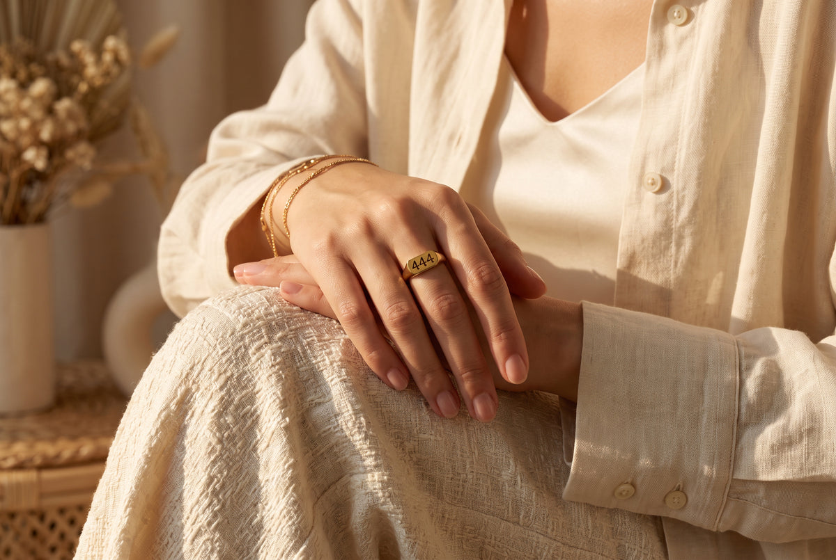 Delicate Angel Number Signet Ring
