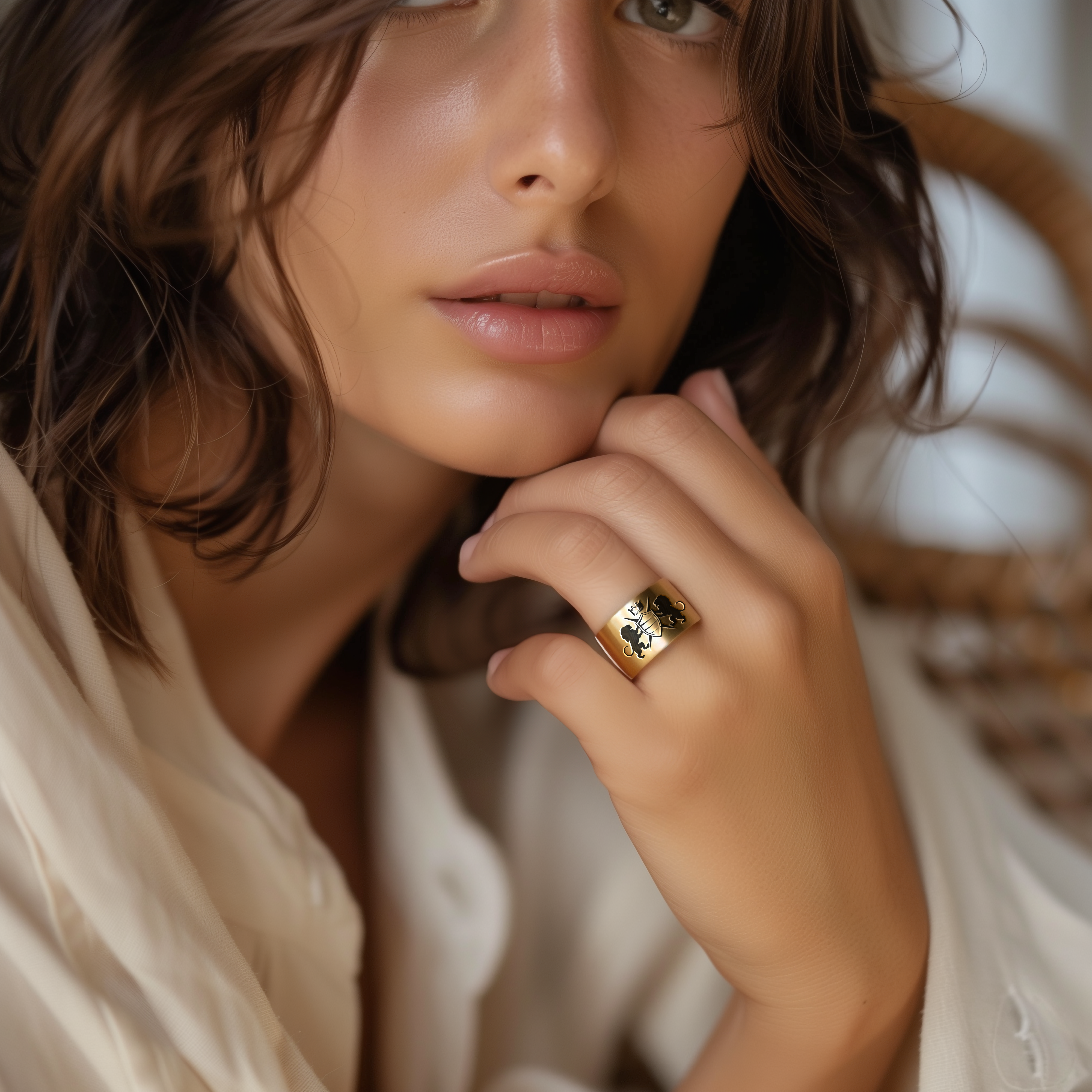 Heraldic Wide Brushed Gold Ring