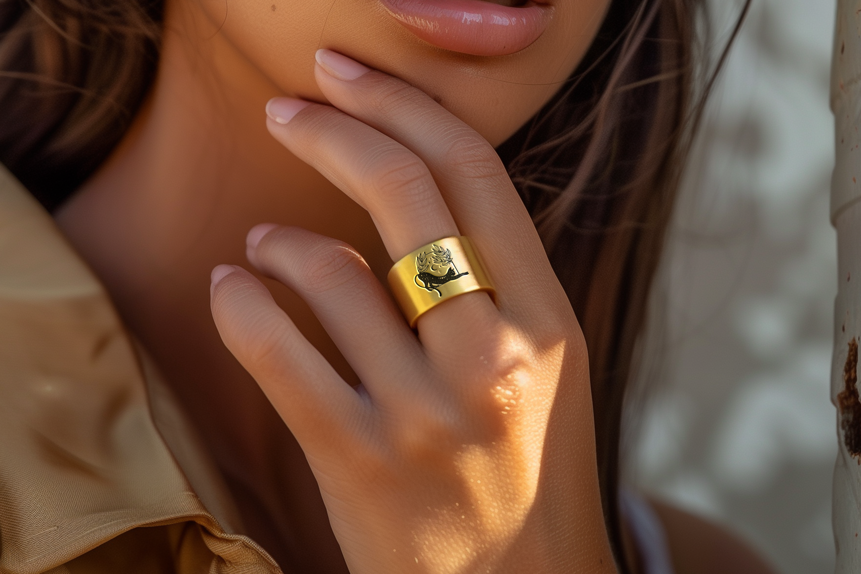 Gothic Cat Brushed Ring