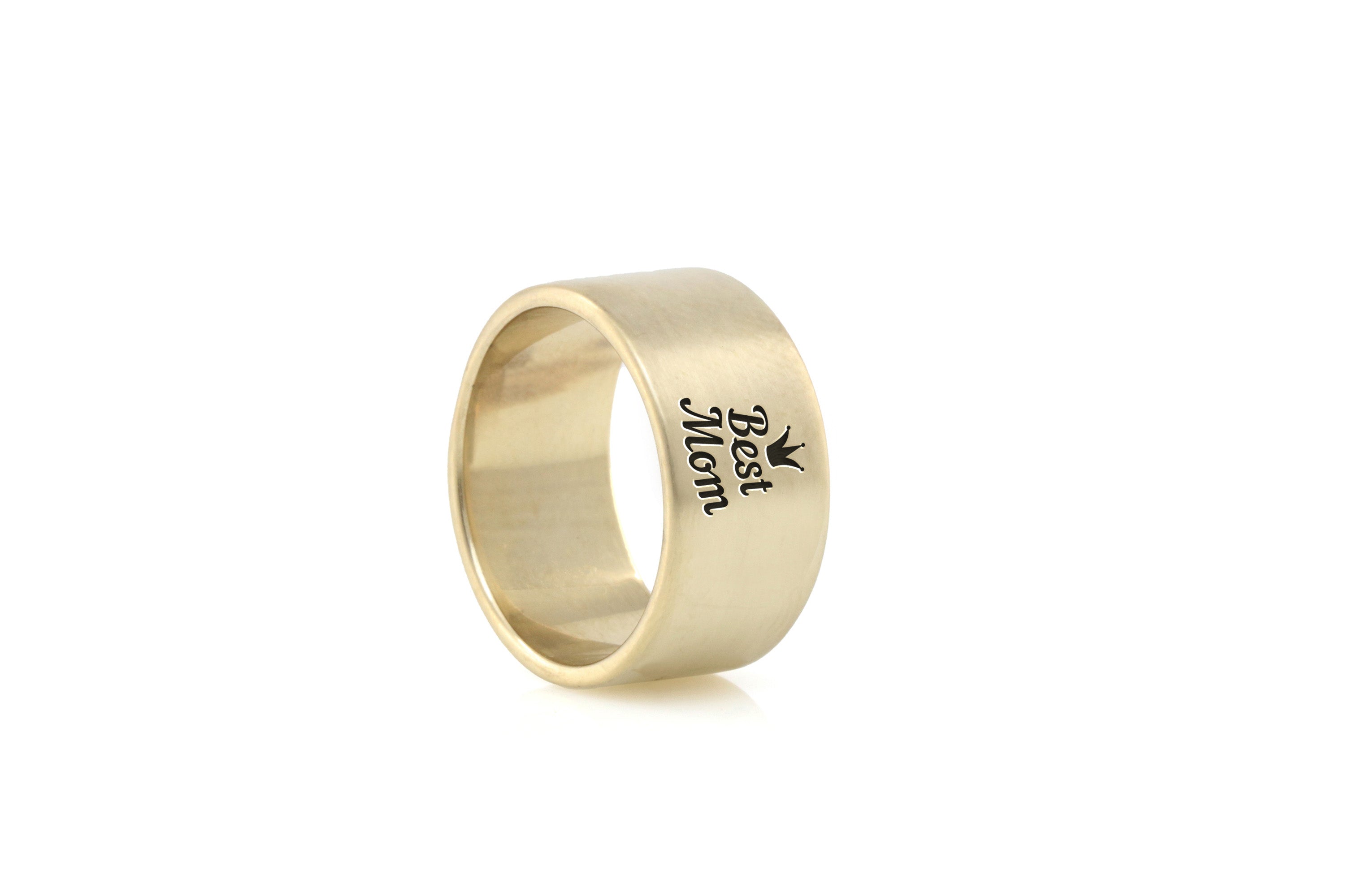 Best Mom Wide Brushed Gold Ring