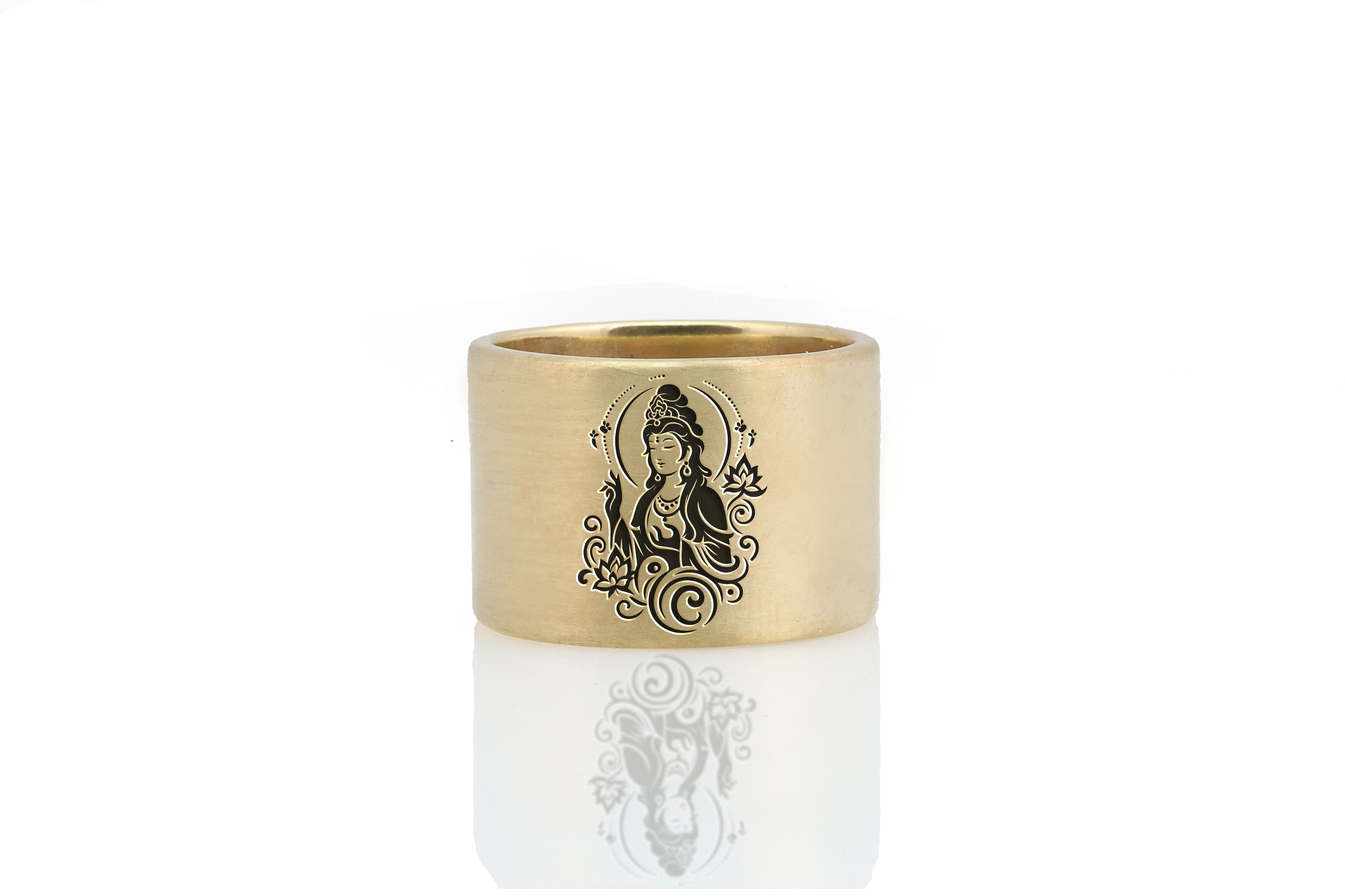 Guanyin Wide Gold Ring