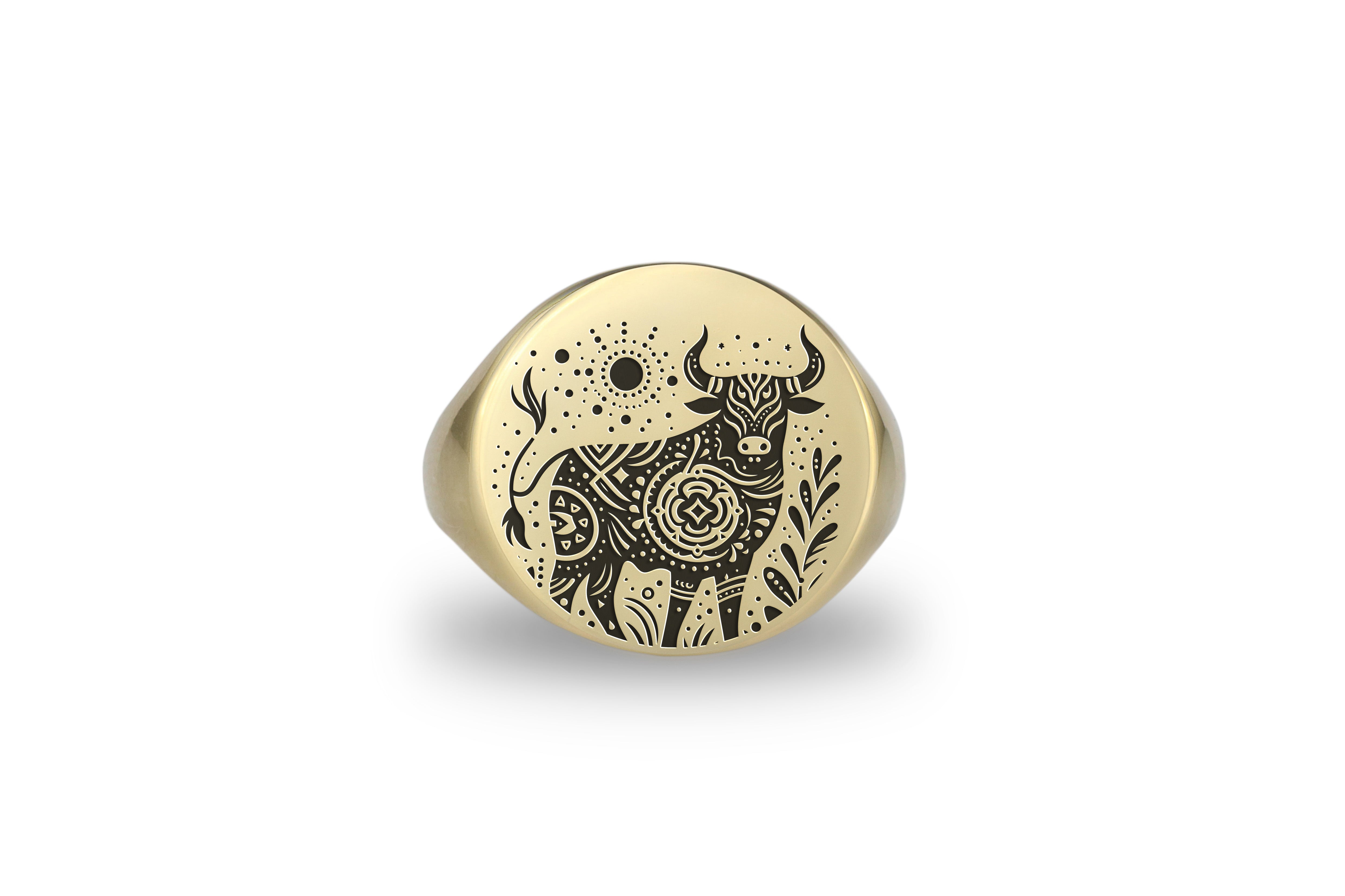 Gold Boho Cow Signet Ring