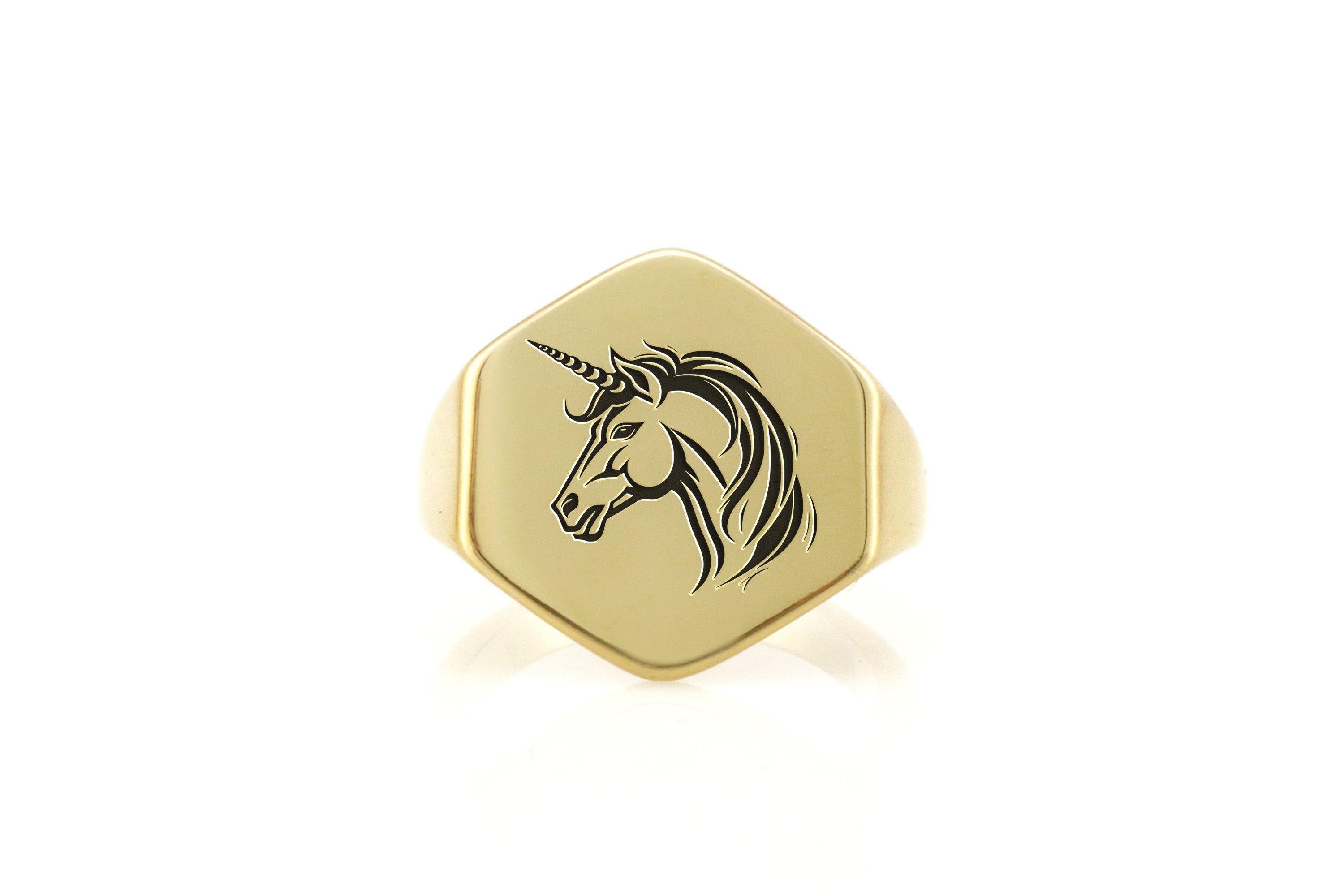 Unisex Hexagon Unicorn Gold Signet Ring