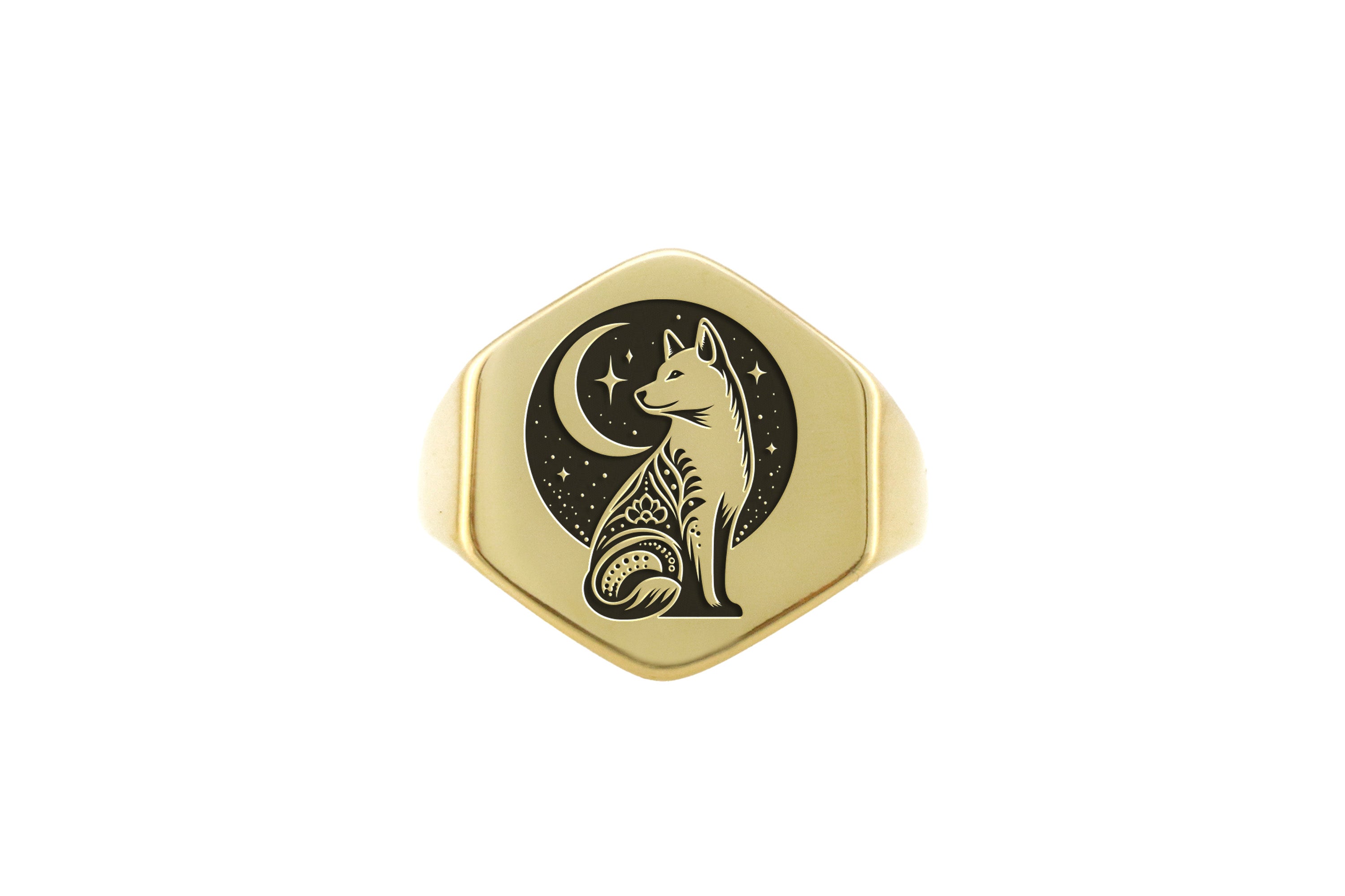 14k Gold Akita Signet Ring
