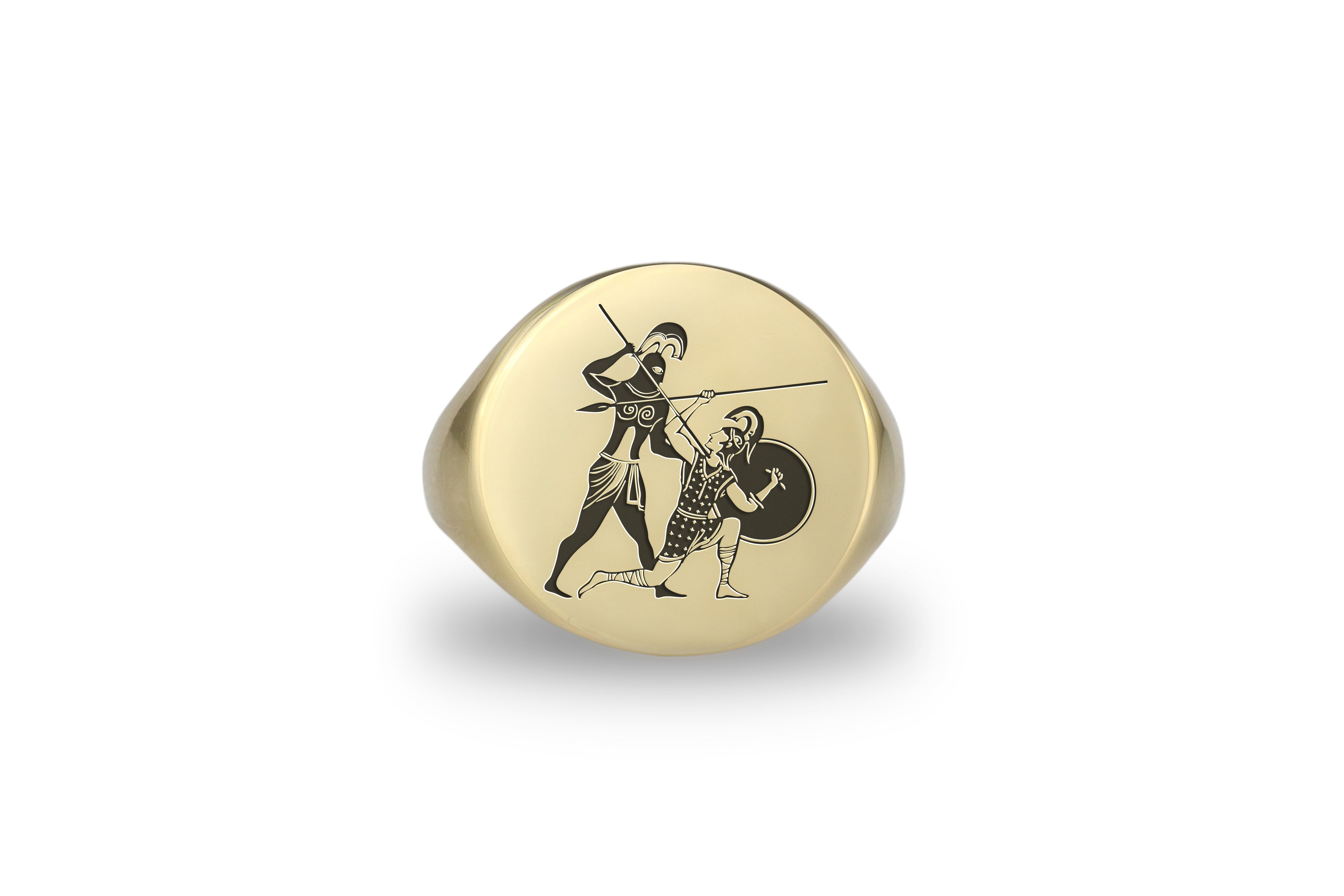 14k Gold Greek Warrior Signet Ring