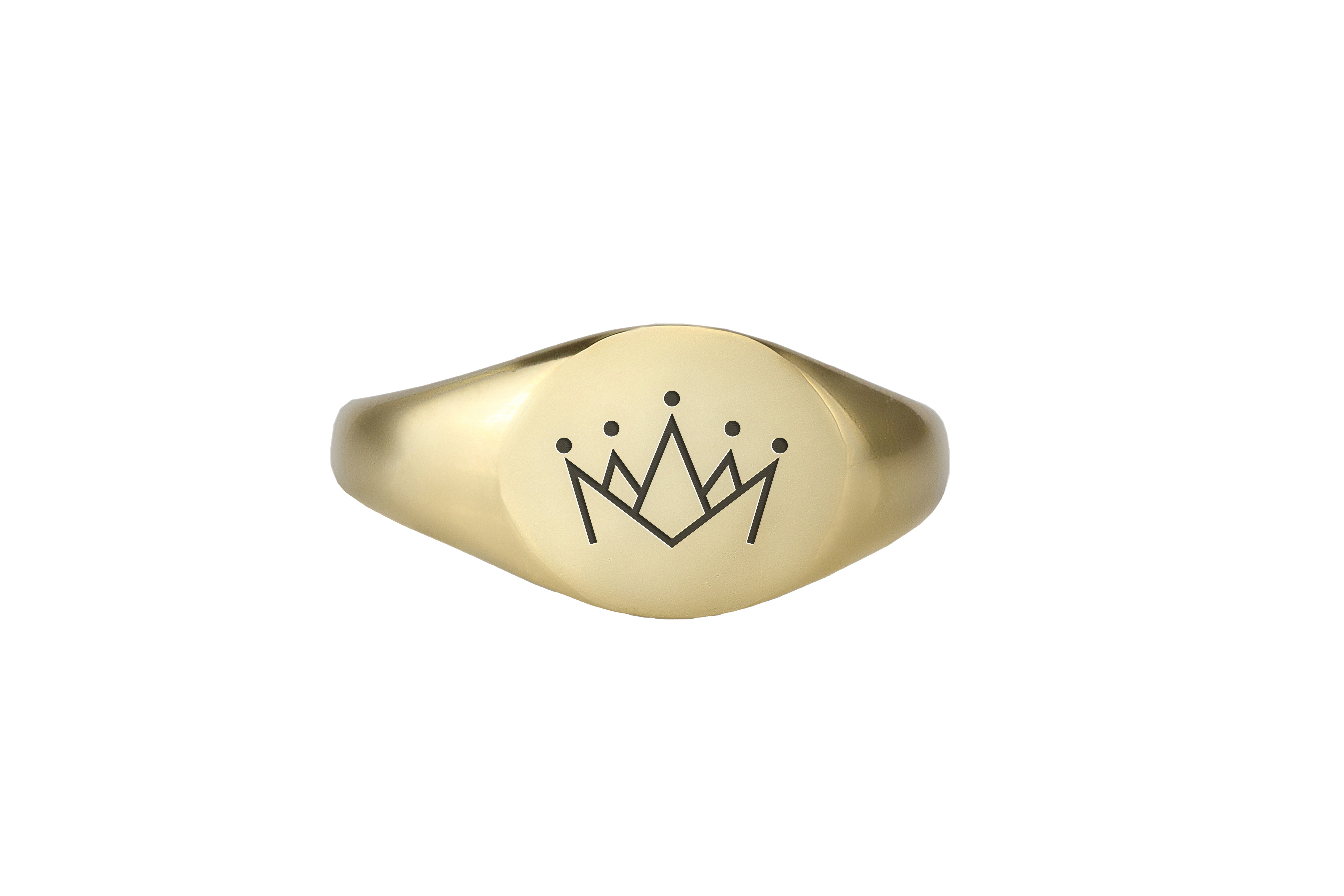 14k Gold Engraved Crown Signet Ring
