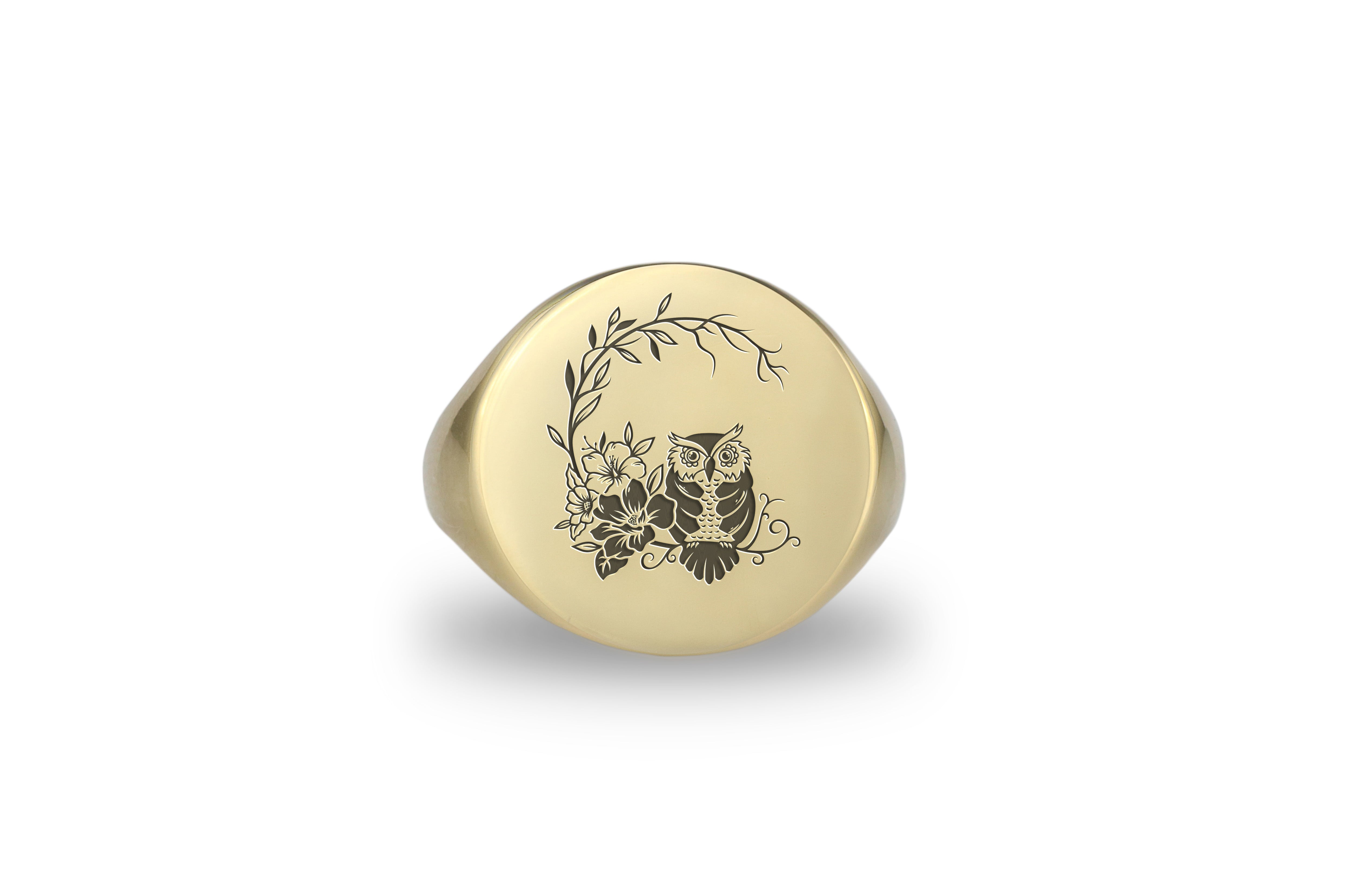 14k Gold Owl Signet Ring