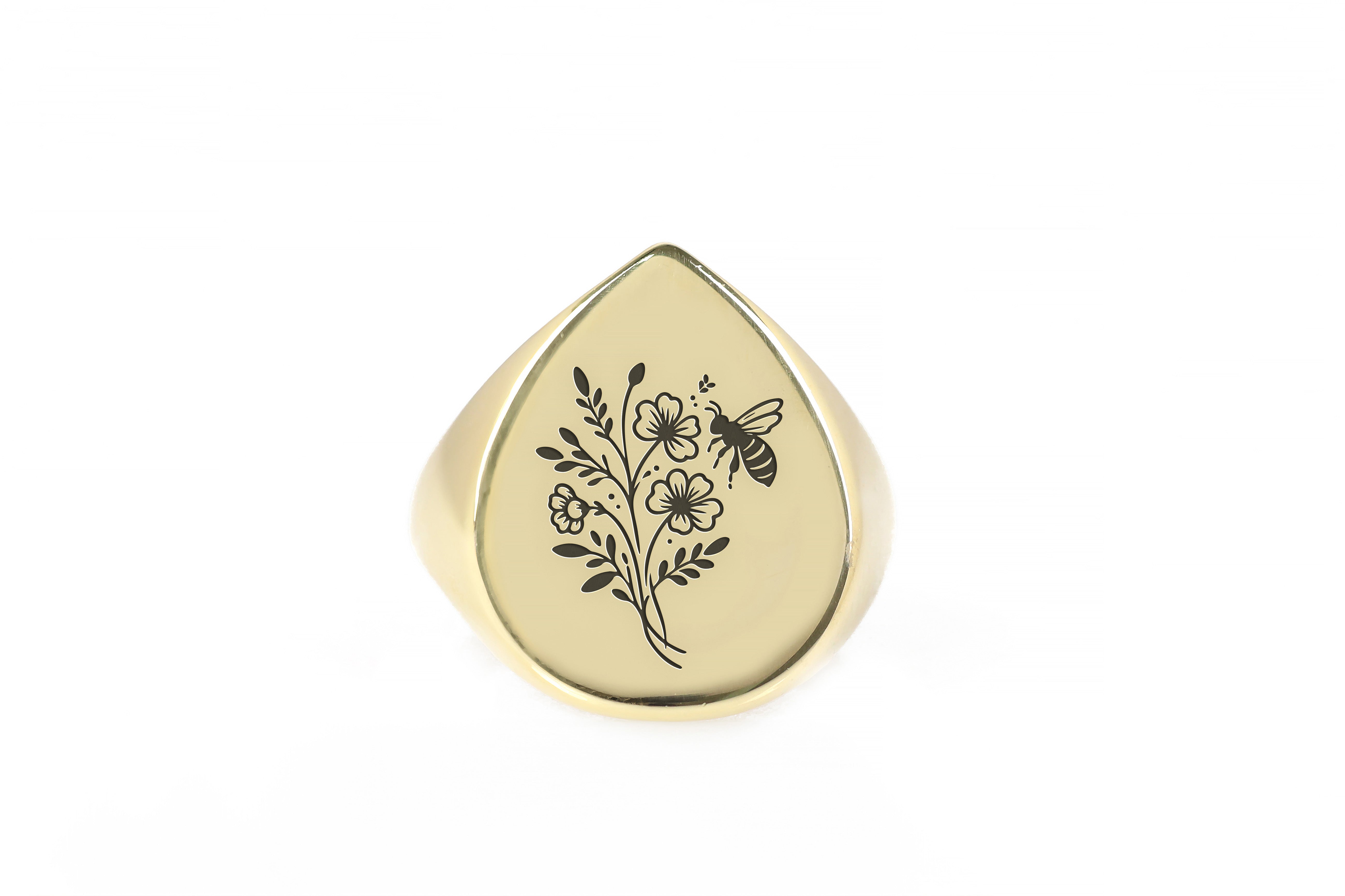 Engraved Bee & Flowers Ring