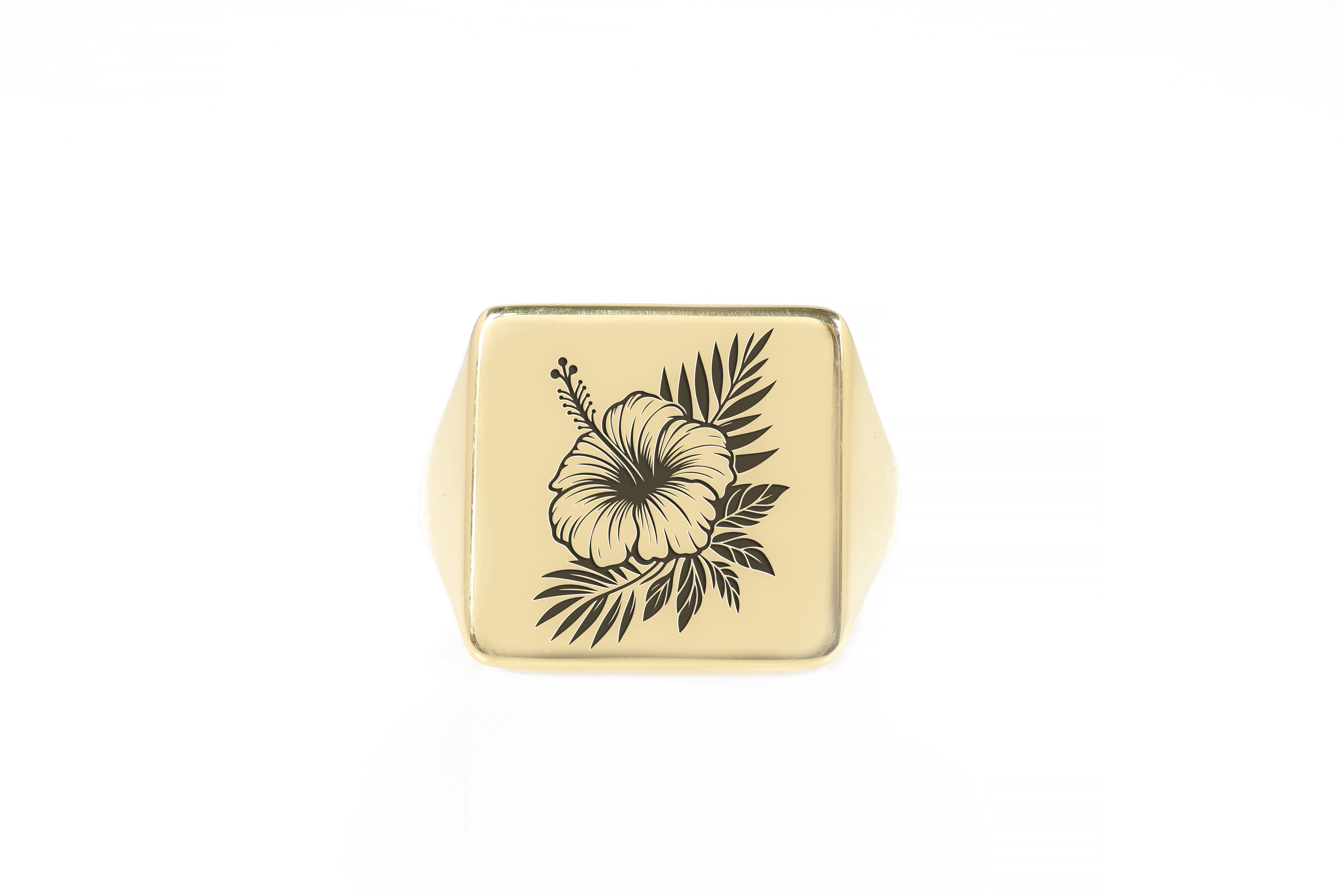 14k Gold Hibiscus Signet Ring