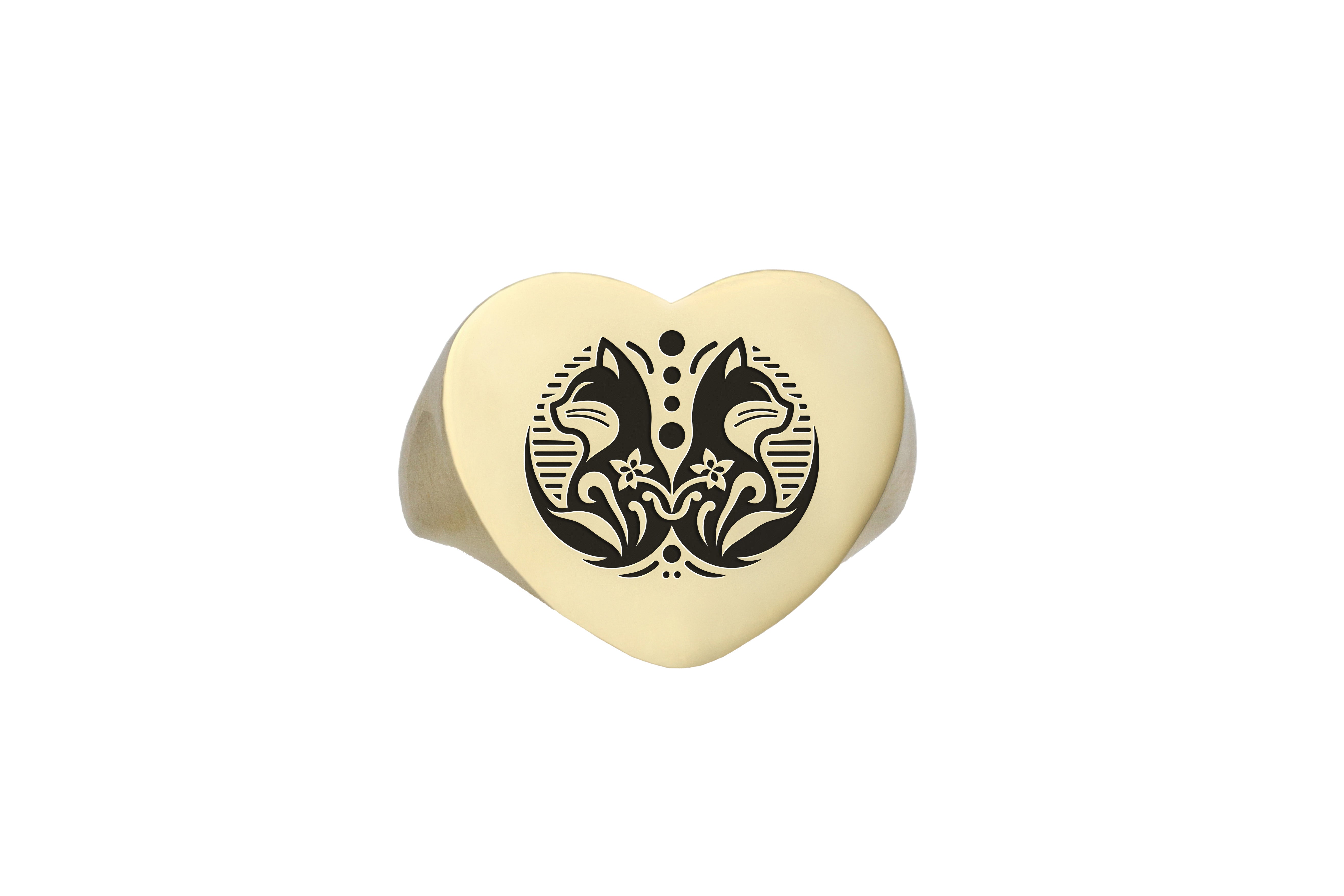 Engraved Chinese Luck Cat Ring