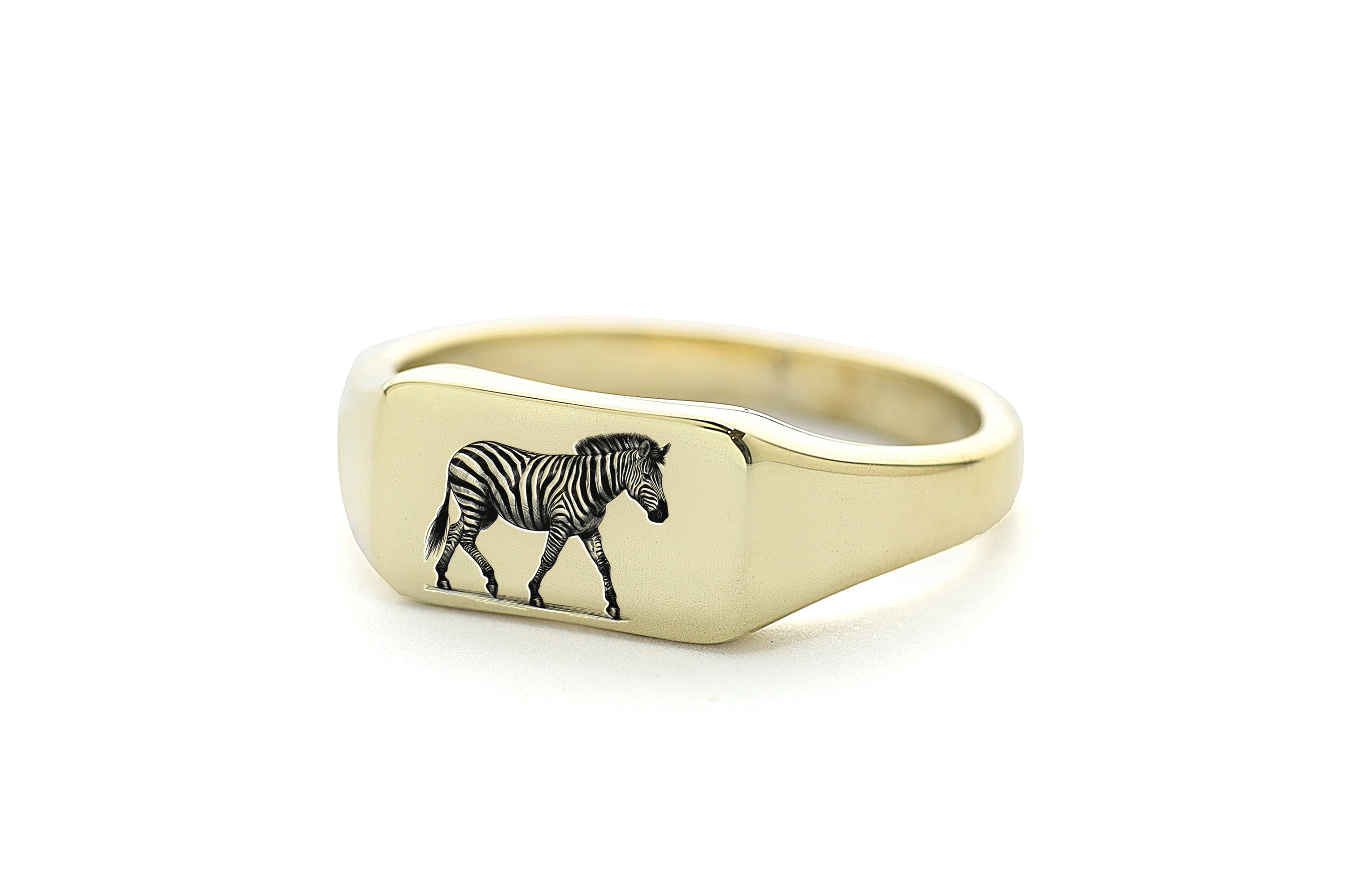 14k Gold Zebra Signet Ring