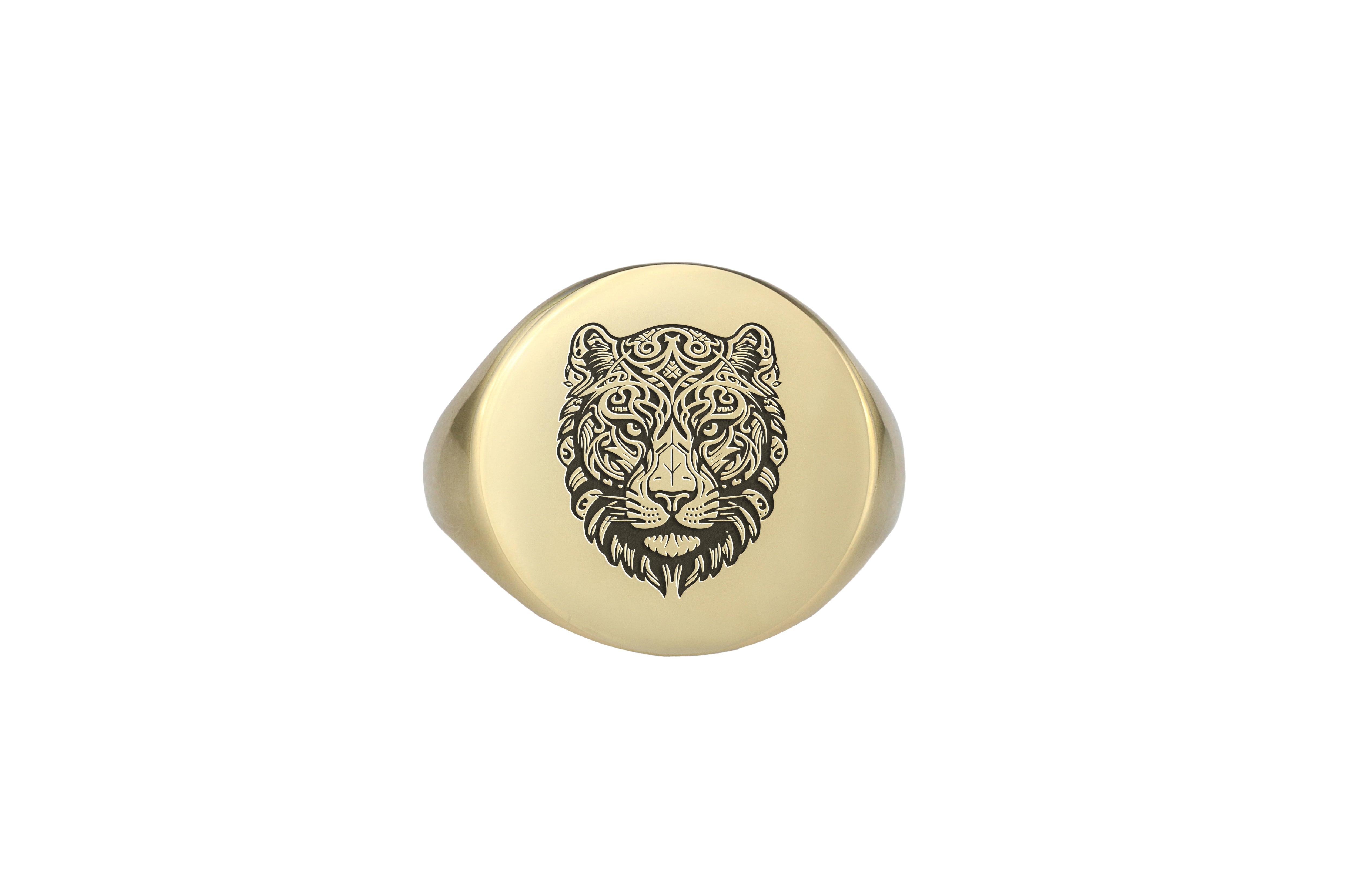 Engraved Majestic Tiger Gold Ring