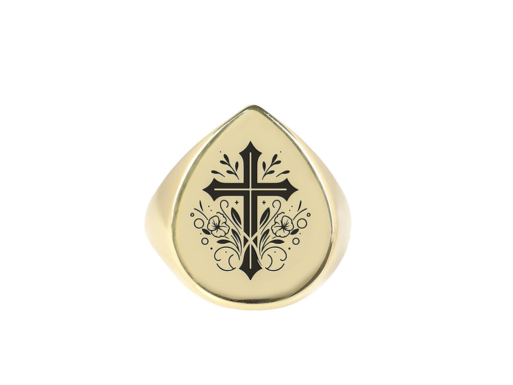 24k Gold Cross Signet Ring