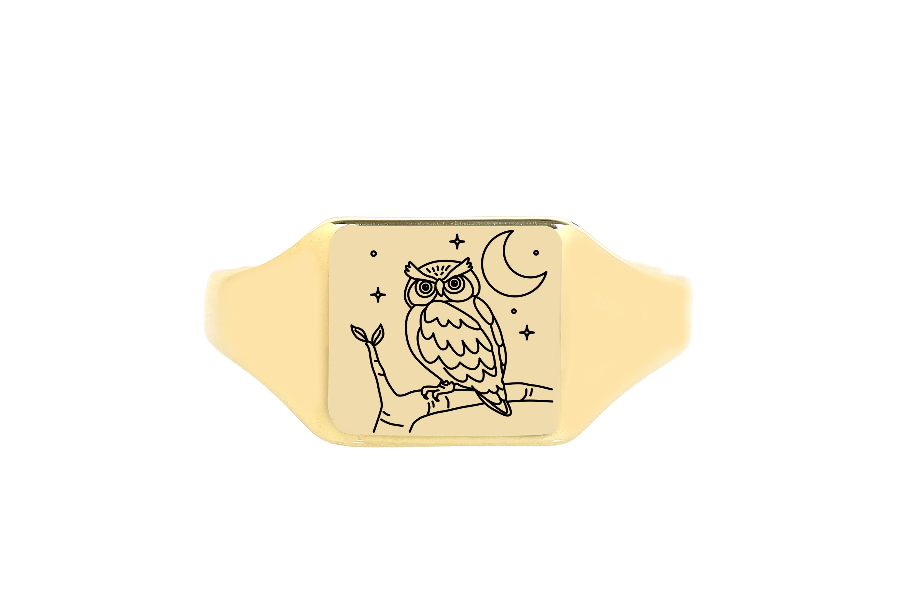 14k Gold Owl Signet Ring